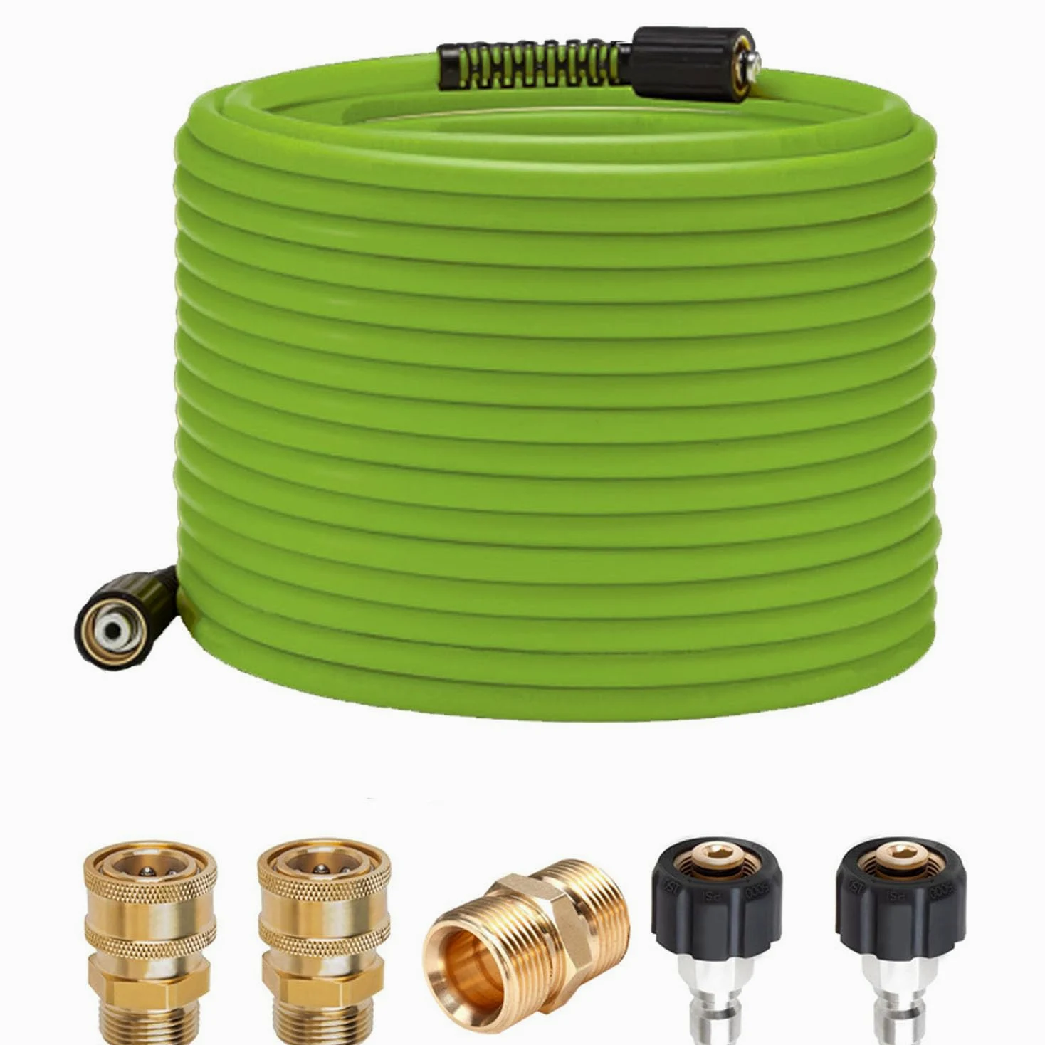 Manguera Hidrolimpiadora,15 m x 0.6 cm, con 5 piezas Conector Rápido,Manguera de Alta Presión con Accesorios M22 de 14 mm, 3600 PSI