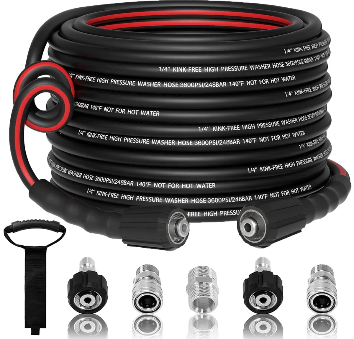 Manguera flexible de 1/4 pulgadas para lavadora a presión de 50 pies, 3600 PSI resistente a torceduras, manguera de repuesto para lavadora eléctrica con kit de conexión rápida M22-14 mm y 3
