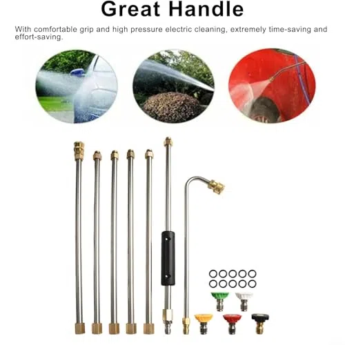 Kit de varita de extensión de limpieza de canalones con 5 boquillas para lavadora a presión, lanza de pulverización de alta potencia de 4000 PSI, juego de limpiador de techo de barra curvada
