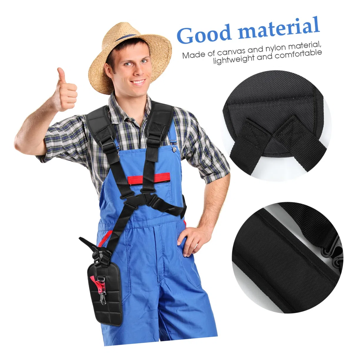 UKCOCO Correa para Podadora y Arnés de Hombro Ajustable para Desbrozadora, Accesorio Negro para Herramientas de Jardín, Cinturón Resistente para Corte Cómodo y Uso Prolongado