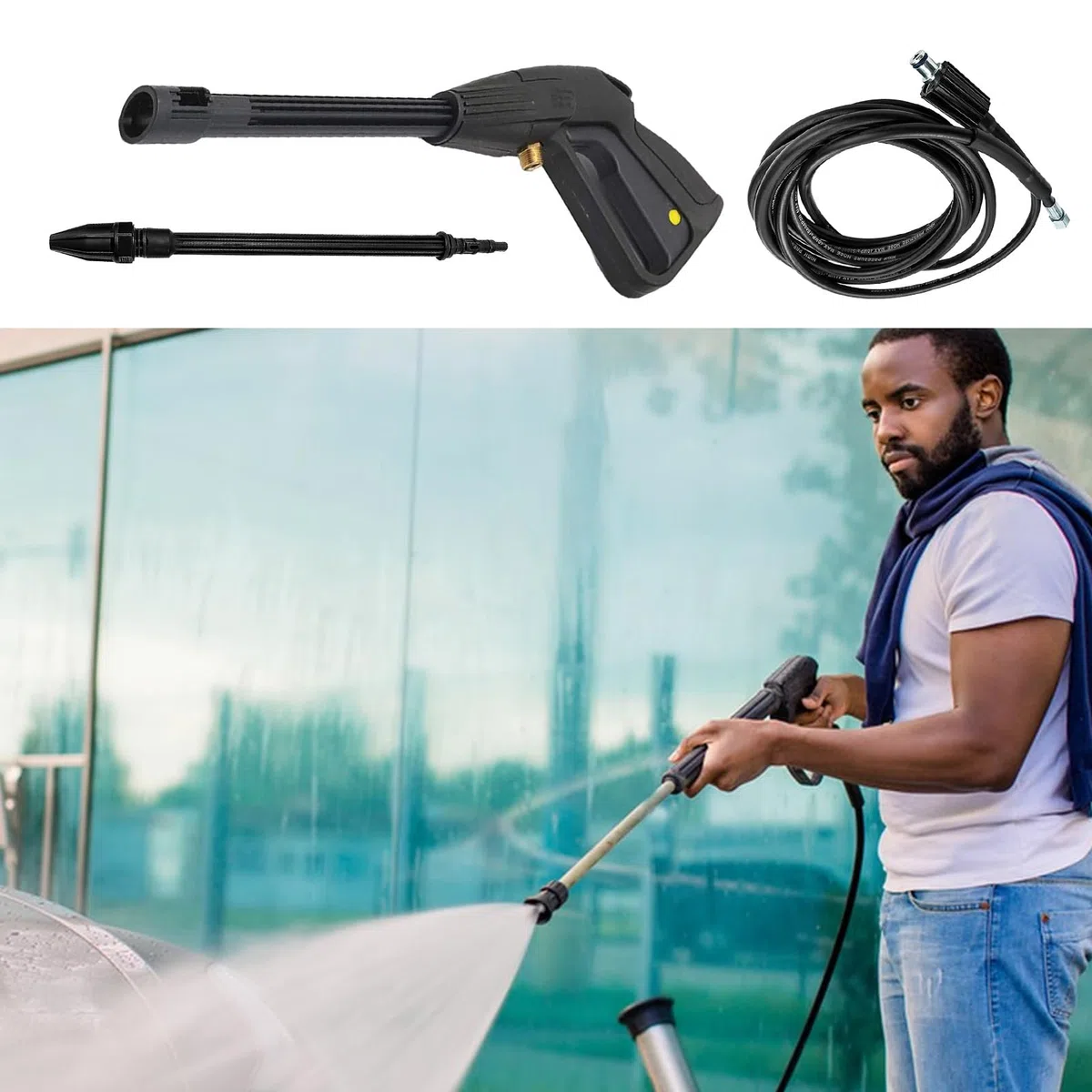 Lanza De Alta Presión Accesorios para limpieza con agua doméstica | Hidrolimpiadora Coches Manguera Flexible Para Vehículos Suelos Paredes Patios Terrazas Y Accesos