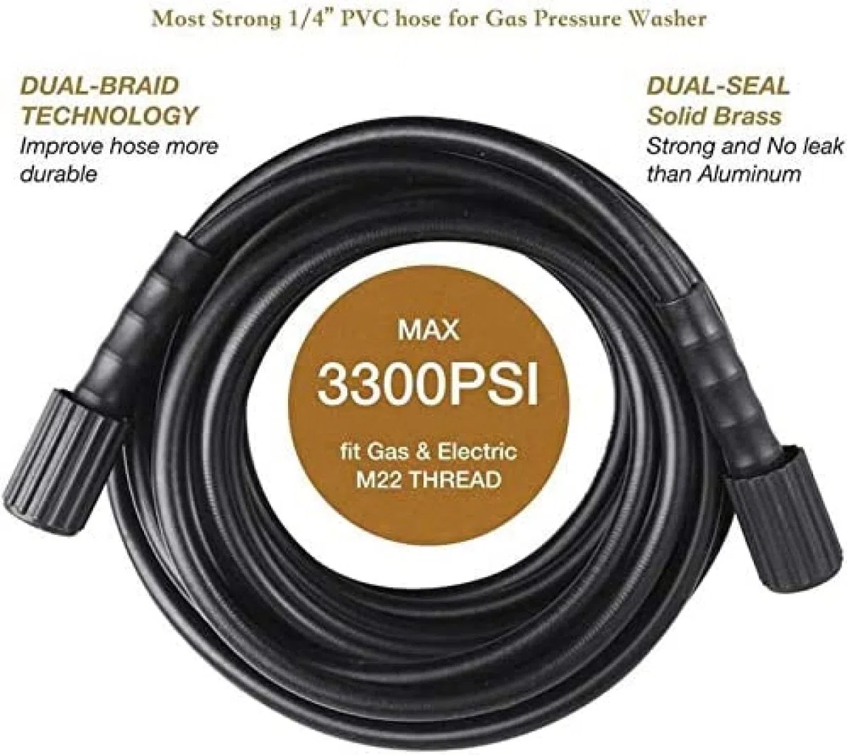 50 FTX 1/4 pulgadas, manguera de lavadora de alta presión 3300 PSI, M22 14 mm y M22 15 mm, manguera de repuesto para lavadora eléctrica