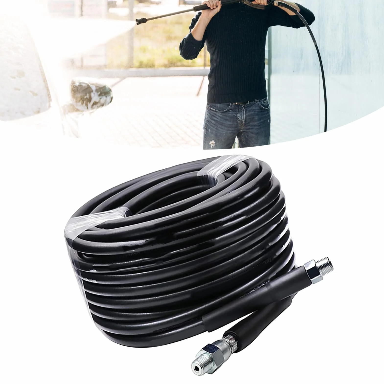 Akozon Kit de Chorro de Alcantarillado de 15M, Manguera Limpiadora de Drenaje de Alta Presión de 5800Psi con Boquillas, Conector Npt de 1/4 de Pulgada para Eliminación de Obstrucciones de Tuberías de