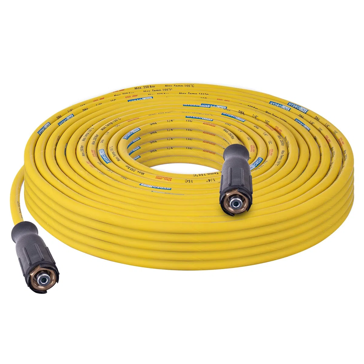 Manguera de alta presión de 25m de extensión 250bar AMARILLA Trenzado de acero DN6 M22 compatible con Kärcher HD HDS