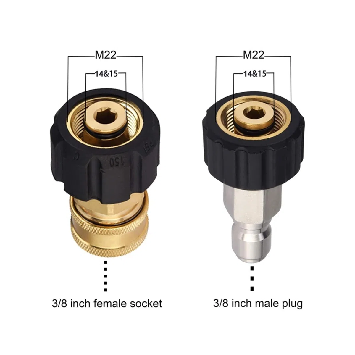 VNE Juego de adaptadores for arandela a presión, Kit de conexión rápida métrico M22, 15Mm, Hembra giratoria a Conector Macho M22, 5000 PSI (Size : Set-2 PCS)