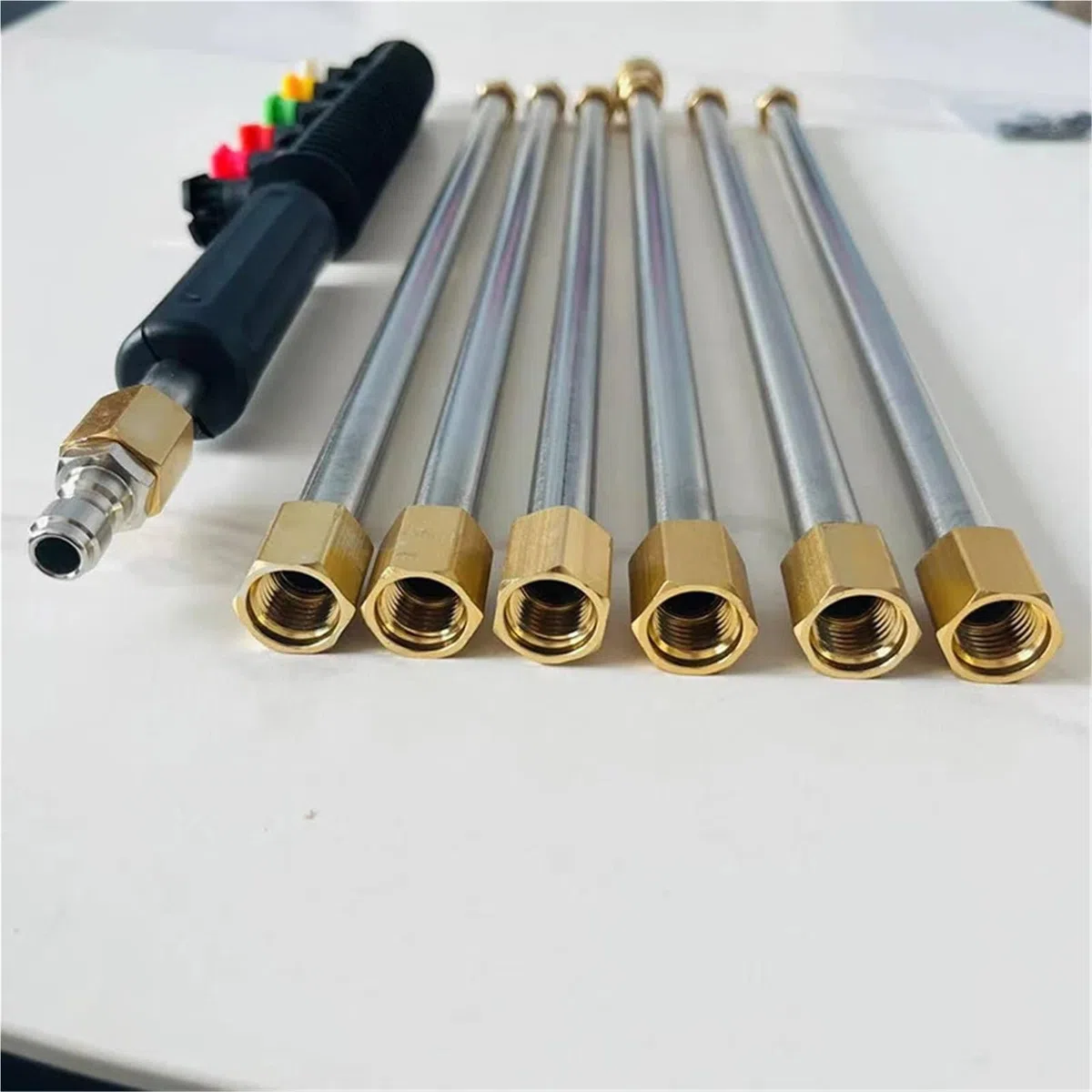 Varilla de Extensión para Hidrolimpiadora Juego de Varillas extensión Boquilla Agua Alta presión Acero Inoxidable, Extensor arandela Coche, Varilla limpiadora Aleros Pared Exterior
