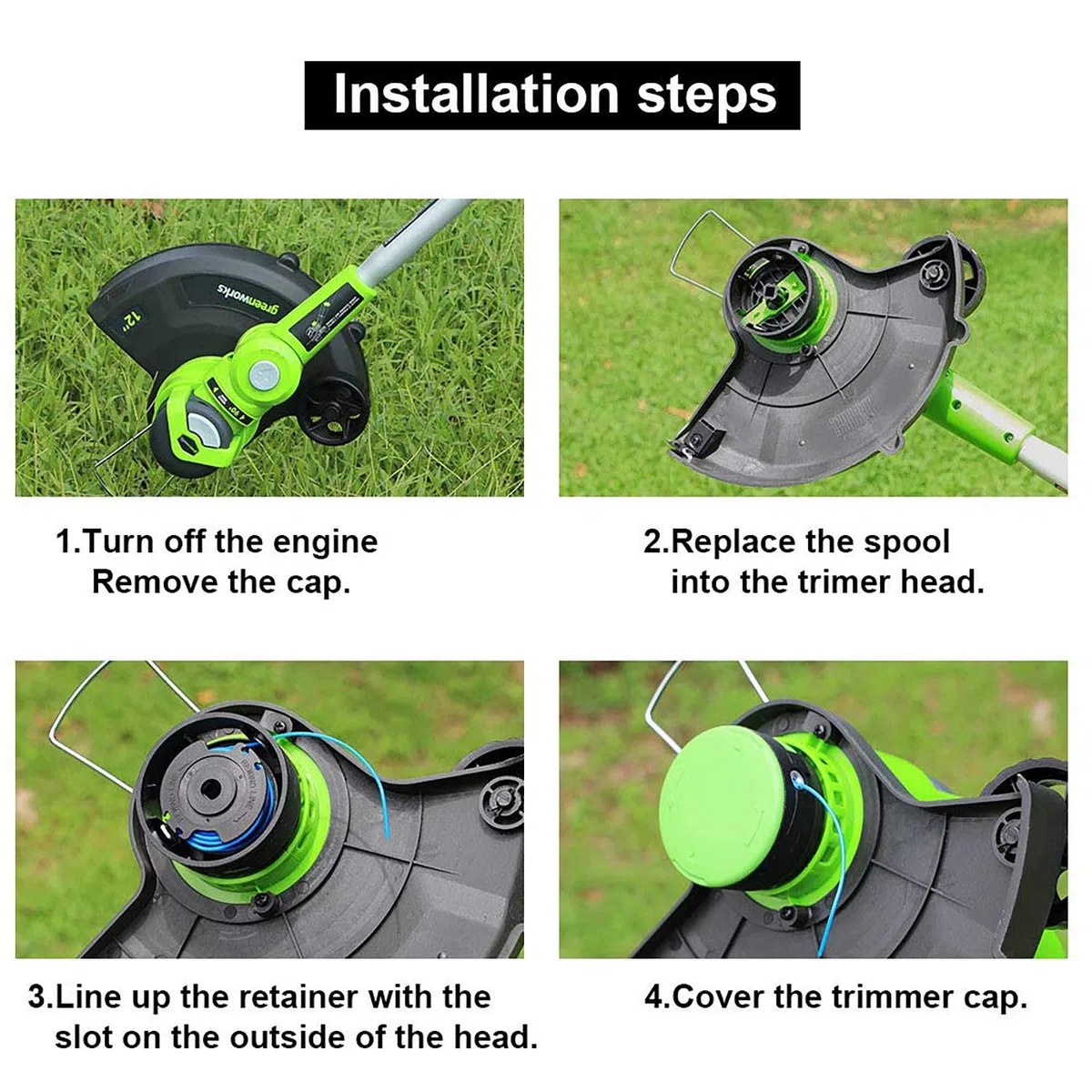 Thten Bobina de repuesto de alimentación automática de 0.08 pulgadas 29092 para recortadora Greenworks Weed Eater String 24V y 40V (6 paquetes más 1 tapa)