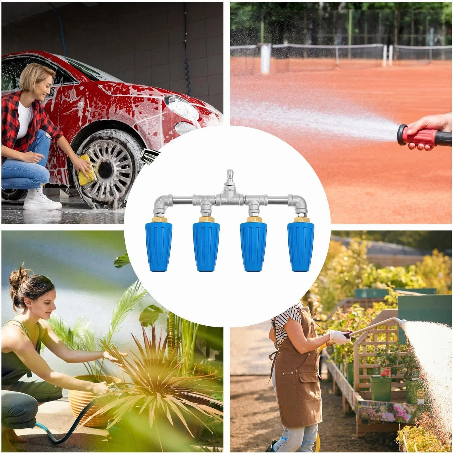 Boquilla Giratoria para Hidrolimpiadora Cuádruple Arandela Ergonómica De | Tobera con alta presión para manguera de jardín Lavado coches, jardín, limpieza patios y garaje