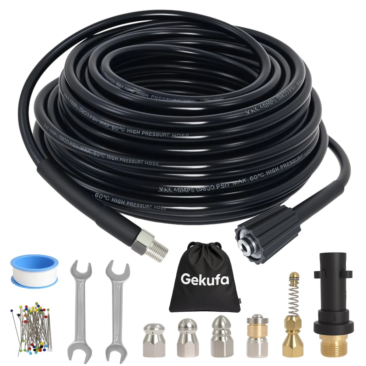 Desatascador de Tuberías a Presión 30M – 400 Bar/5800 PSI con 5 Boquillas | Compatible con Karcher K2-K7 – Limpia Desagües y Tuberías Obstruidas con Facilidad