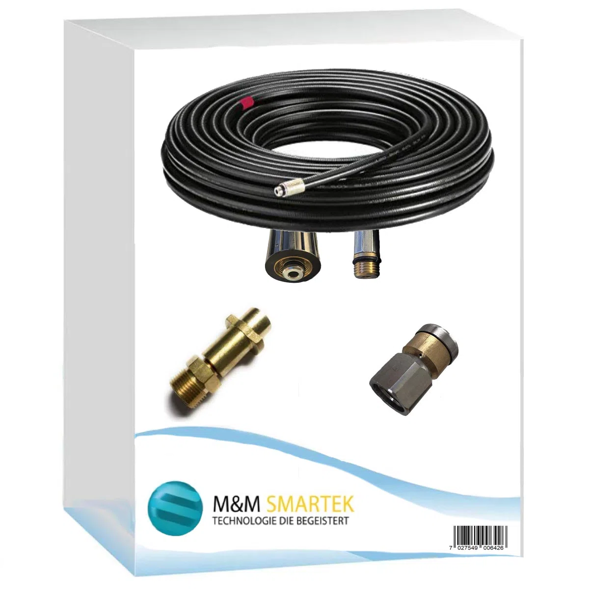 M&M Smartek manguera desatascadora 8 m 2 boquillas, para Kärcher, M22 | Kit desatascador con manguera, adaptadores y boquillas según variante; comprobar conexiones, presión, contenido y equipo.