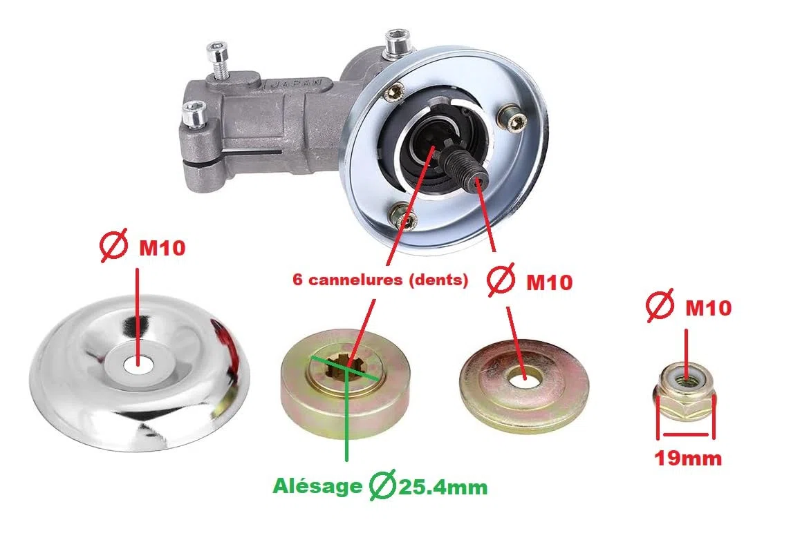 Pieza de repuesto original Fabricante: Reenvío de ángulo/cabeza de transmisión 26 mm 9 dientes para desbrozadora/corte borde Gracias por comprobar su modelo antes de comprar: Dimensiones en Fotos!