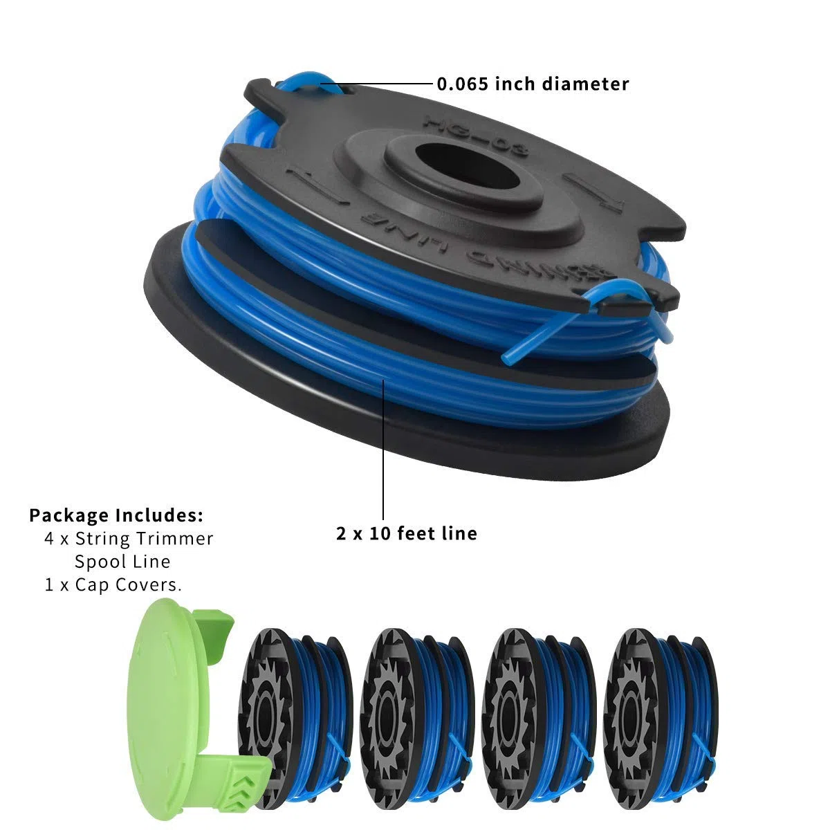 Bobina de repuesto para recortadora de cuerda, tapa de carrete compatible con bobinas de cortacésped Greenworks, recambios de piezas de repuesto (4+1)