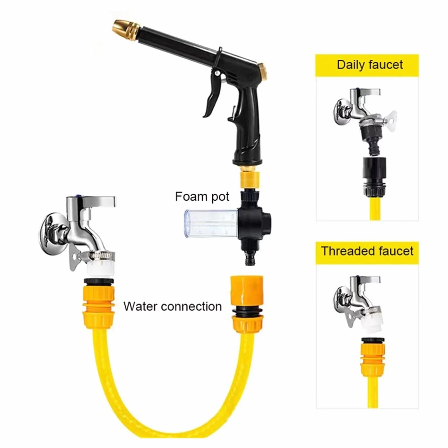 Pistola rociadora for manguera de jardín, limpieza portátil con agua a alta presión, máquina de lavado de autos, boquilla de riego, aspersor, hilo de espuma, conector rápido, fácil de usar
