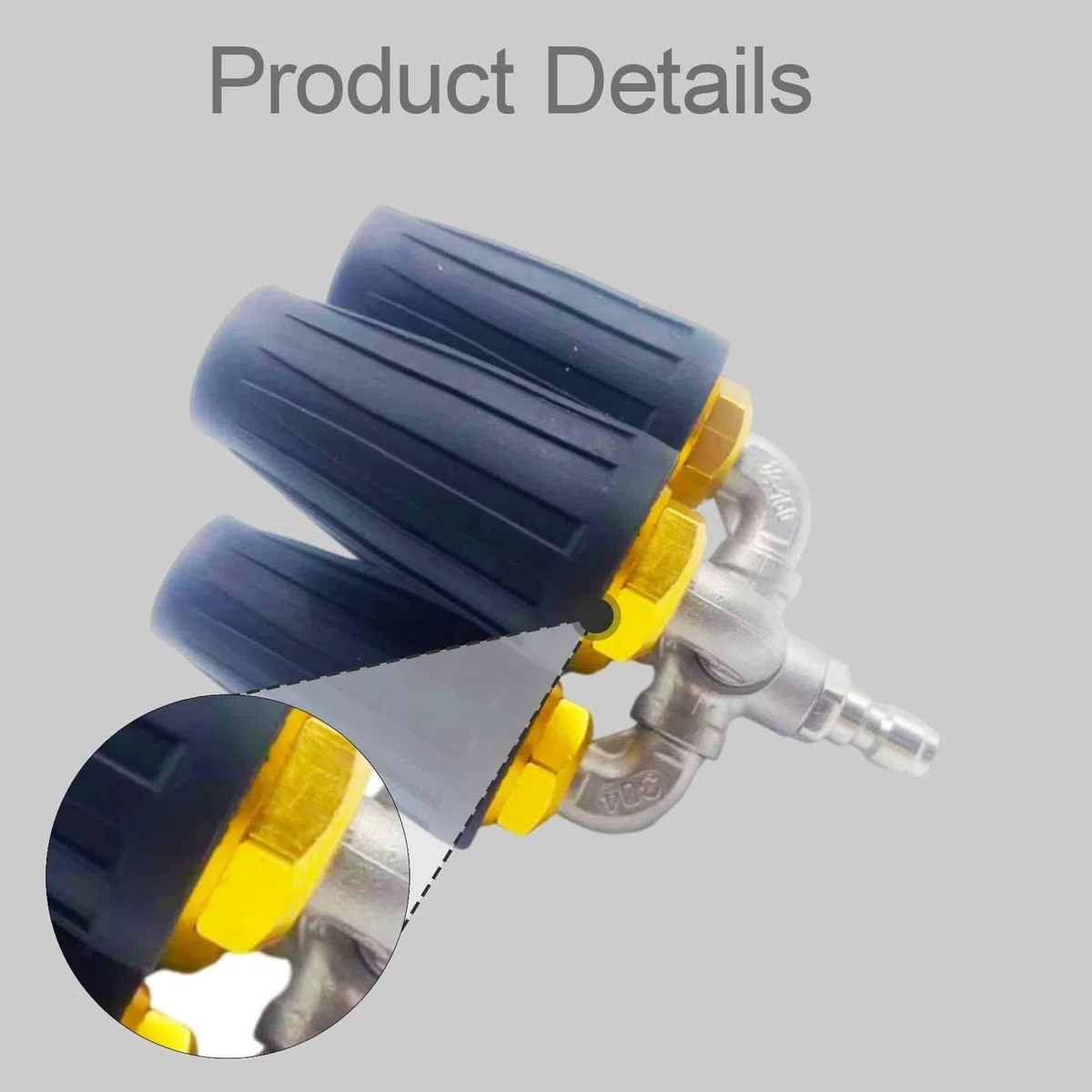 Cuádruple Giratoria para Hidrolimpiadoras con Conexión Rápida de 1/4". Fabricada en Acero Inoxidable Resistente, con Chorro de Pulveriza, Negro