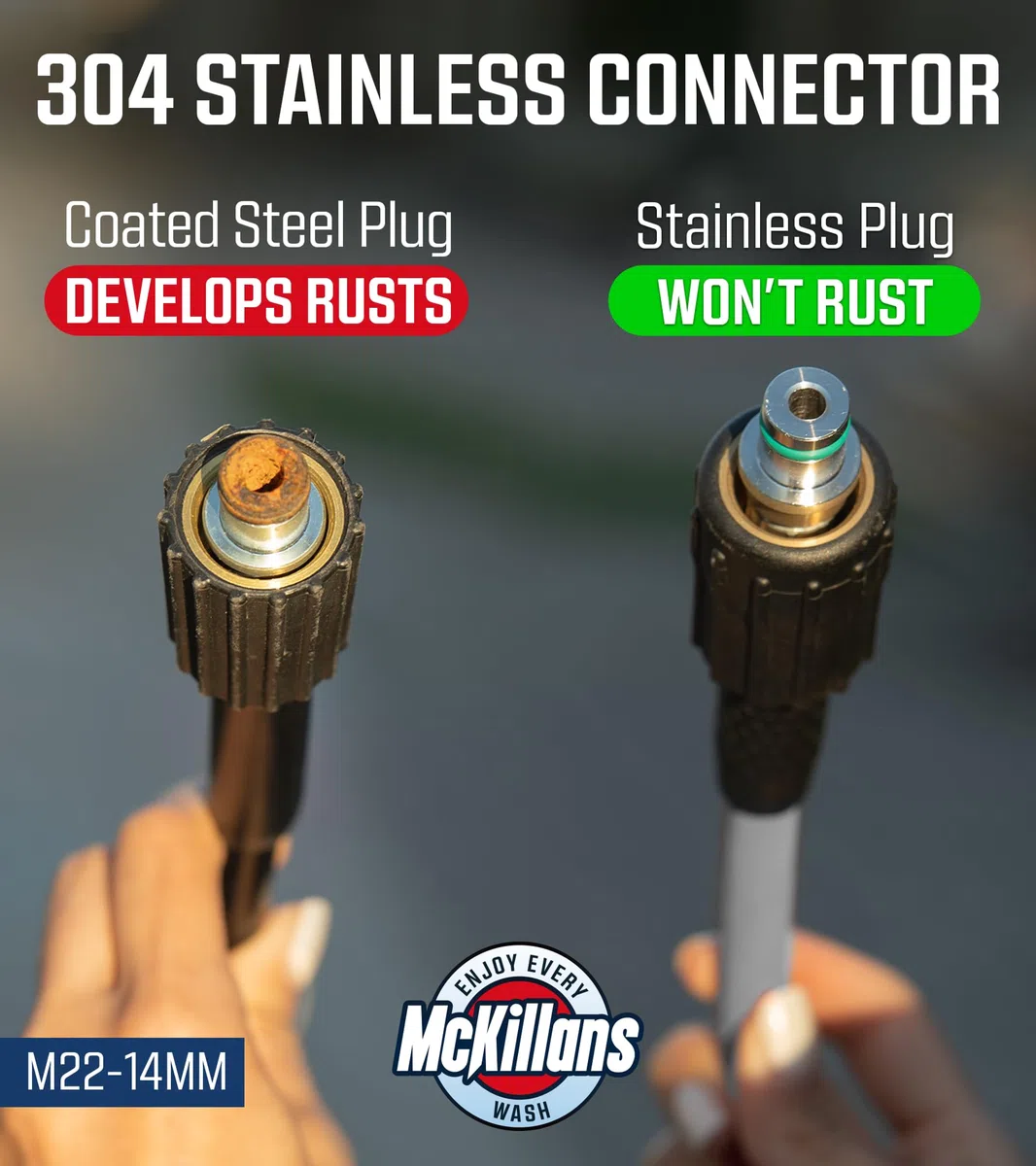 McKillans Manguera de lavado a presión de 50 pies, flexible y resistente a las torceduras, trenzada de acero y duradera, enchufe de acero inoxidable M22-14 mm, manguera de lavado eléctrico, diámetro