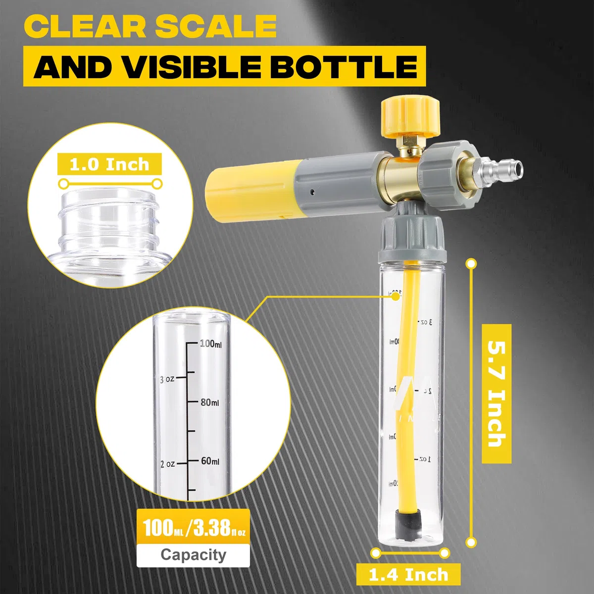 M MINGLE Pistola de espuma concentrada para lavadora a presión con adaptador, mini pistola de espuma de lavado a chorro de jabón para Karcher K Series, K2-K7, conexión rápida de 1/4 pulgadas para