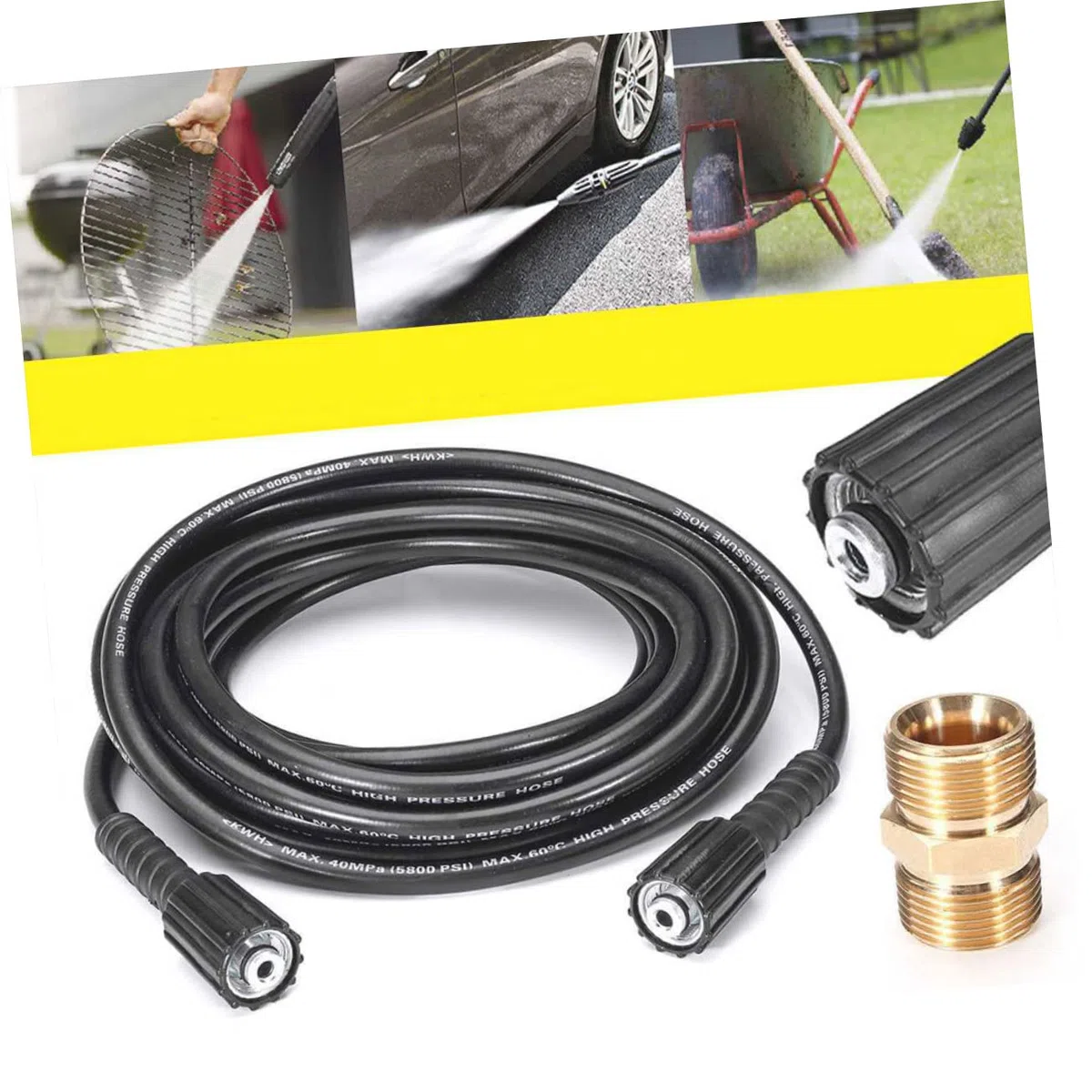 Manguera de Goma Resistente para Hidrolimpiadora Alta Presión con Conexiones Hembra Flexible para Lavadora de Agua Fría