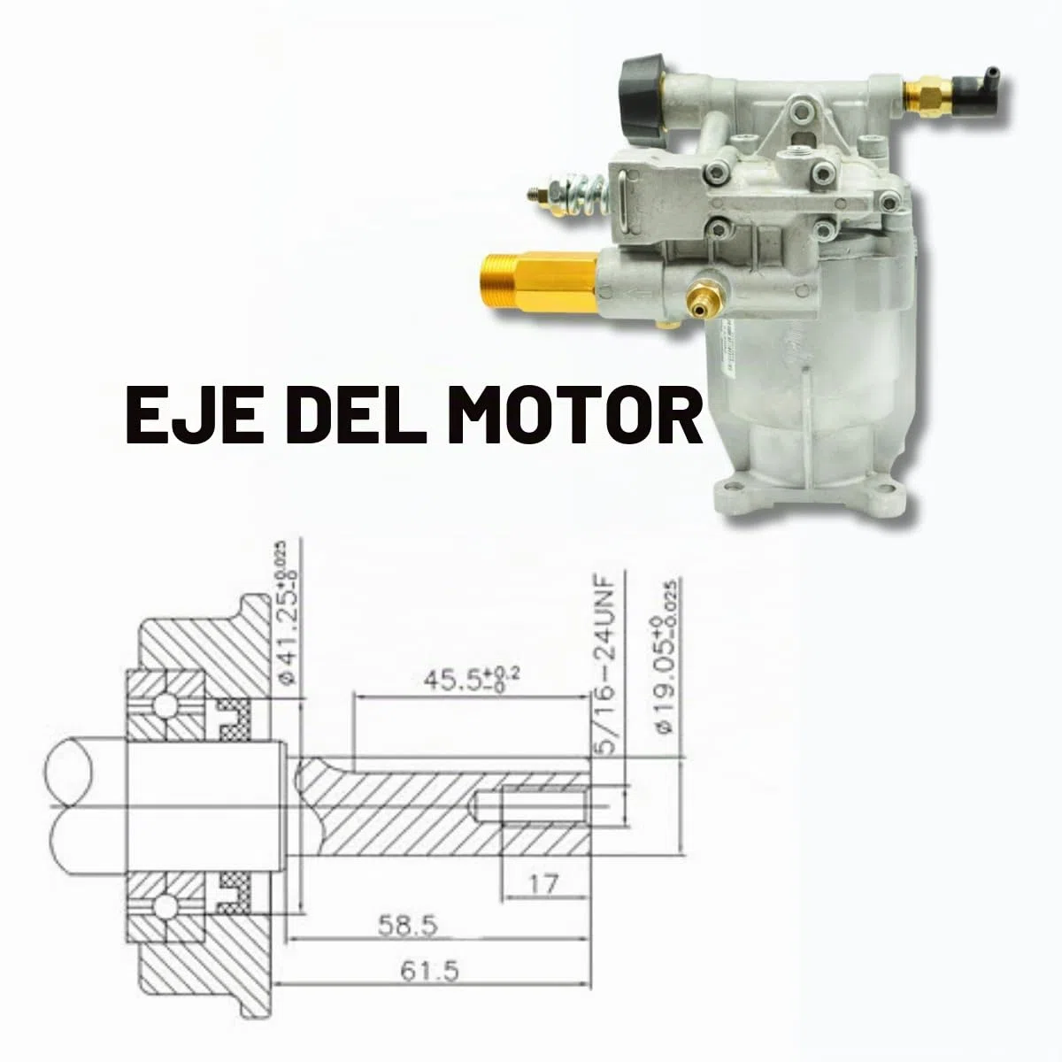 Bomba de Repuesto Horizontal para Hidrolimpiadora 3000 PSI (200 bar), 6.5 HP, Caudal 8.5 L/min, Cabezal de Aluminio, Bomba para Hidrolimpiadora Gasolina – WASPPER PA000-PW28/2.5
