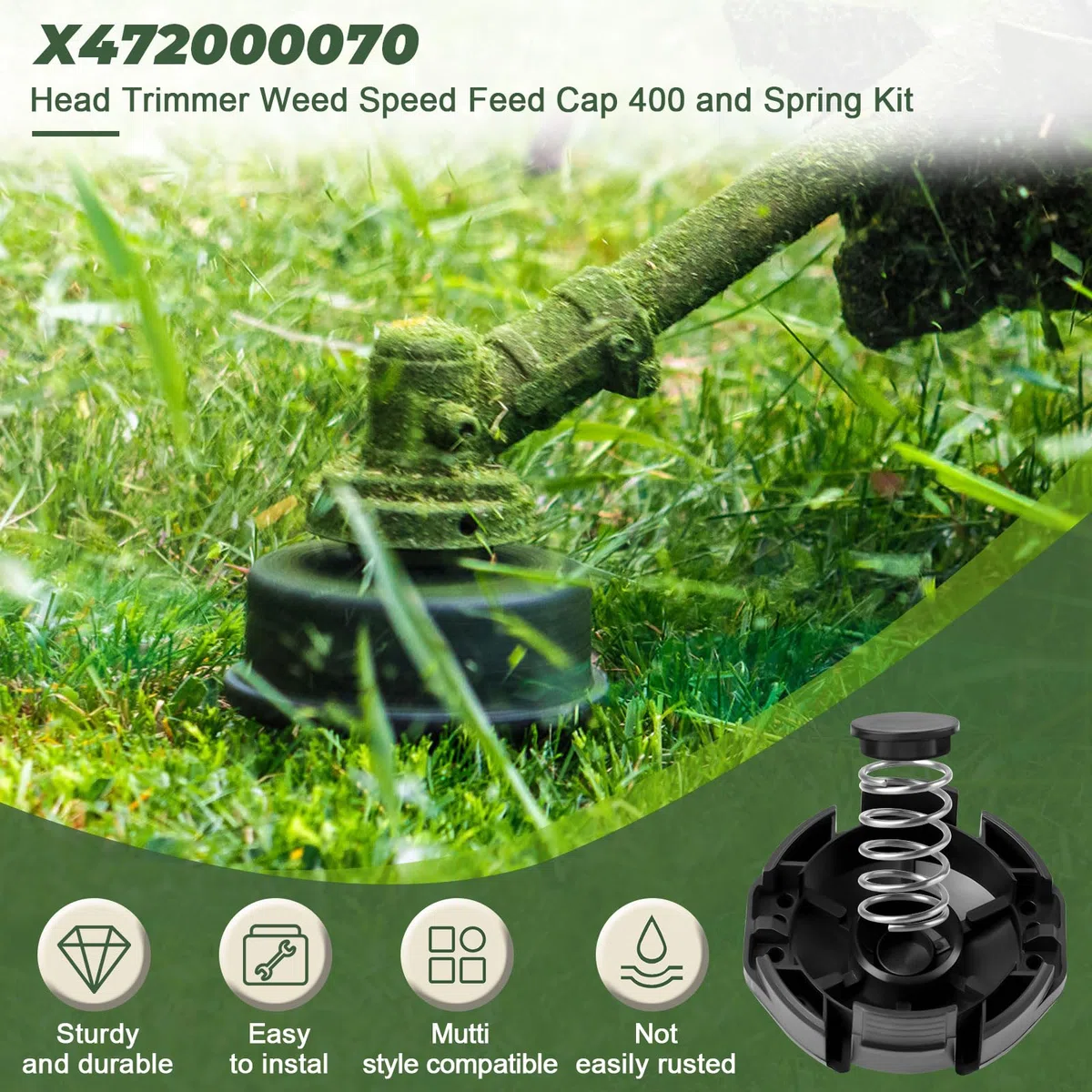 X472000070 - Tapa de alimentación de velocidad de malezas 400 y kit de resorte para Echo Weedeater, cabezales de 4 pulgadas SRM-225, SRM-230, PAS-225 (paquete de 4)