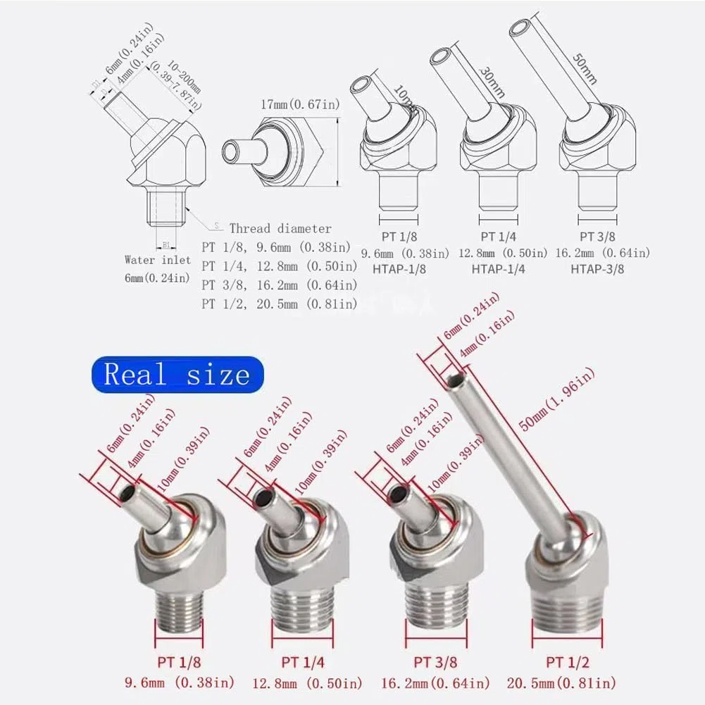 10 piezas* Boquilla de enfriamiento de alta presión inclinada.enfriamiento de chorro de agua de torno de agua. 1/8, 1/4, 3/8, 1/2, M5, M10, M12, M16 Tornillo de perno