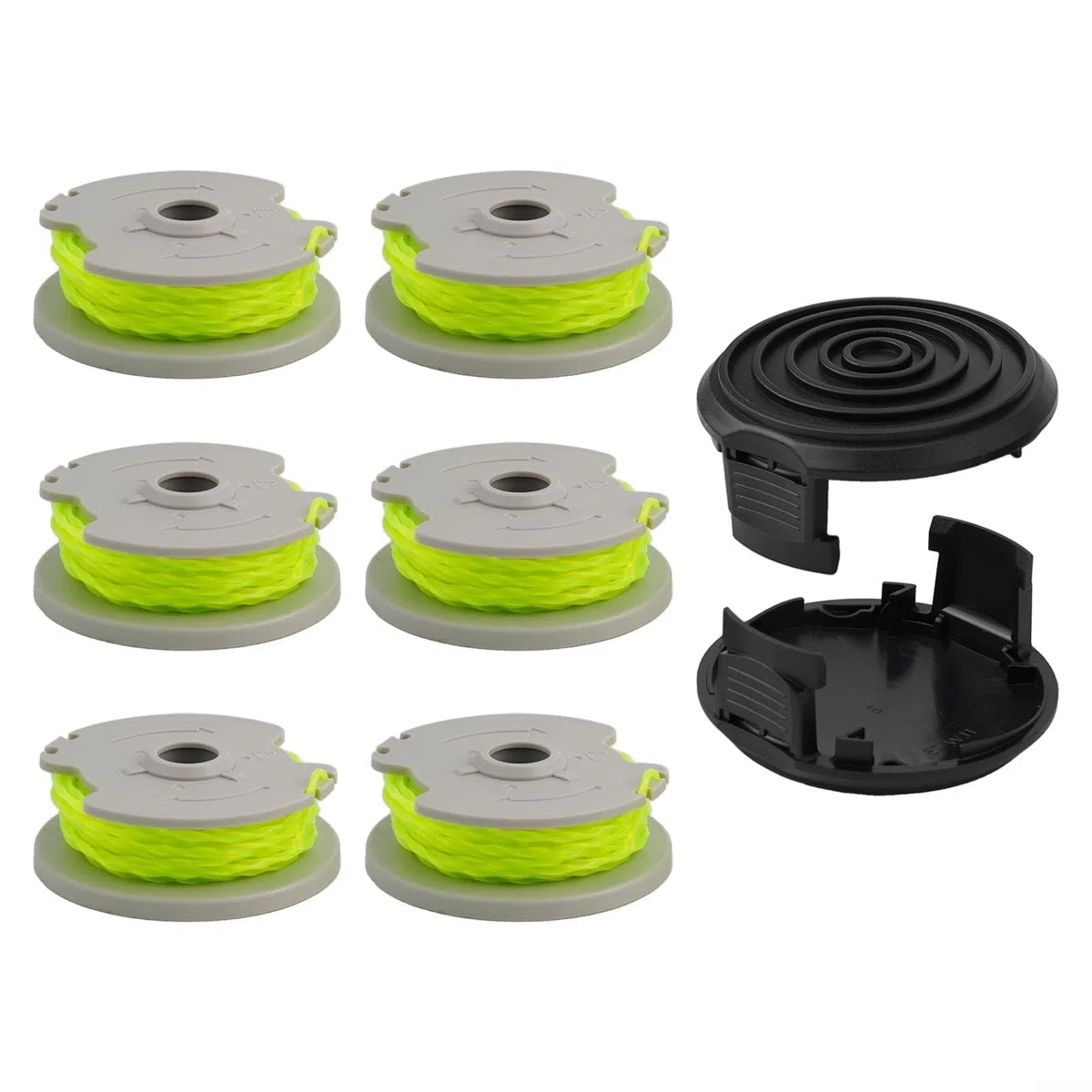 Hilo para cortabordes Recambio de Hilo, Paquete de 6 carretes y 2 Tapas de 20 pies (0,080 Pulgadas) for WA0014, Compatible con WG168, WG184, WG190 y WG191.
