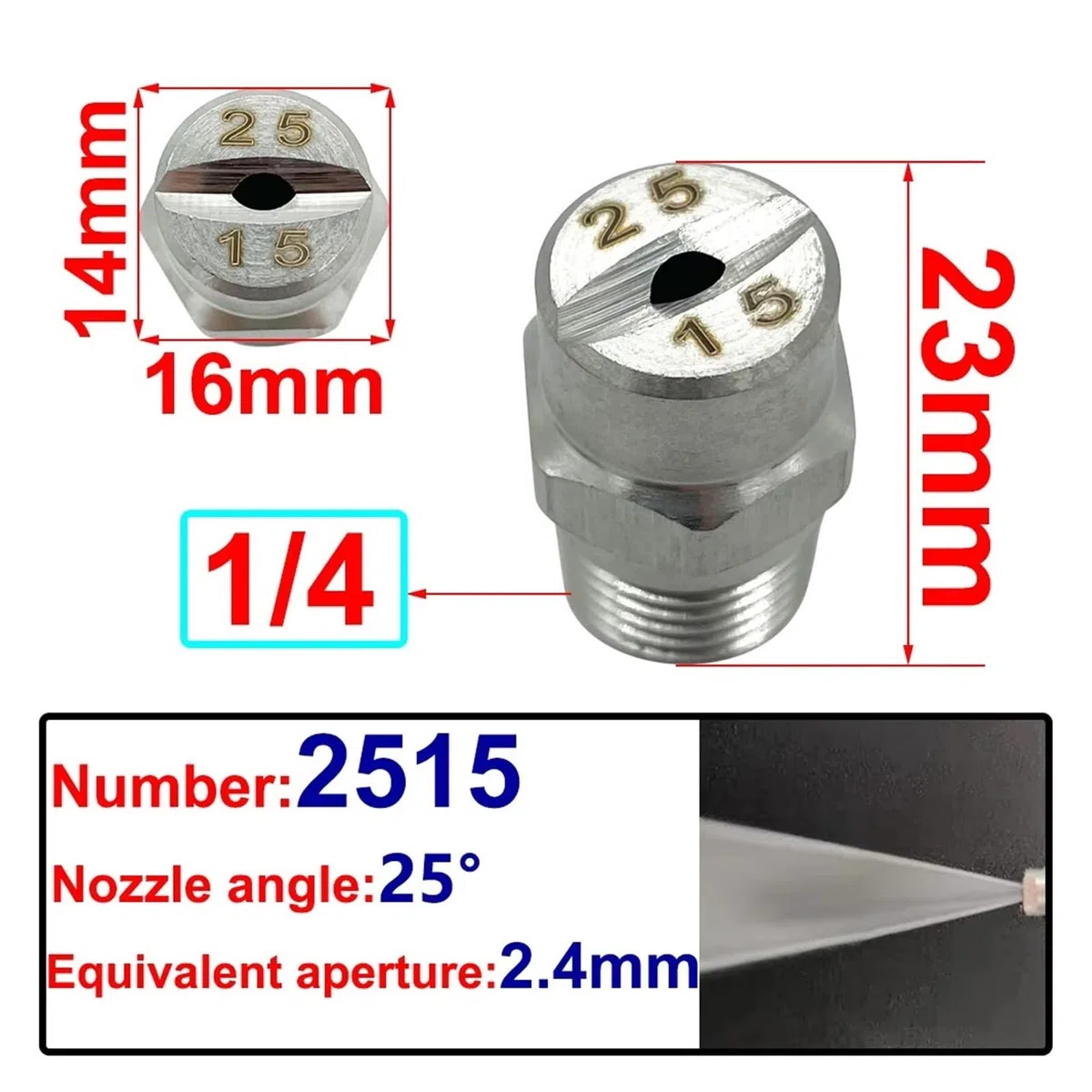 boquillas para hidrolimpiadoras, Boquilla Abanico Plano 1/4 Lavado De Autos Alta Presión Inoxidable(2515,5PC)