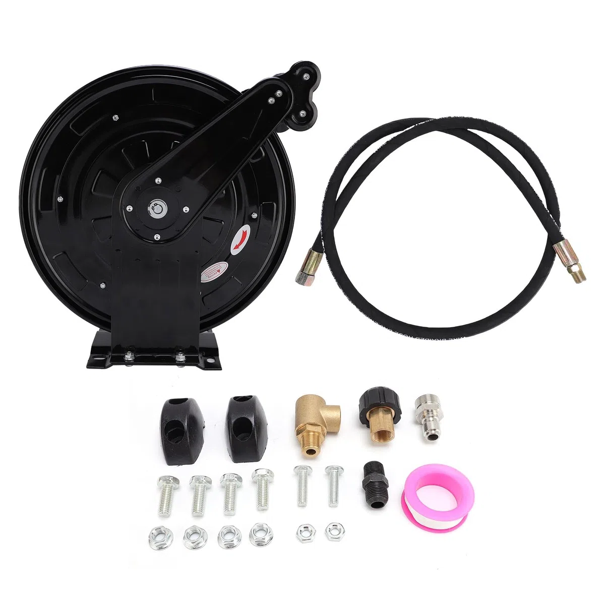 Generic Carrete de Manguera para Lavadora a Presión, Rebobinado Automático de Doble Brazo Resistente para Mantenimiento de Automóviles, Acero Al Carbono, 15m, 4000PSI