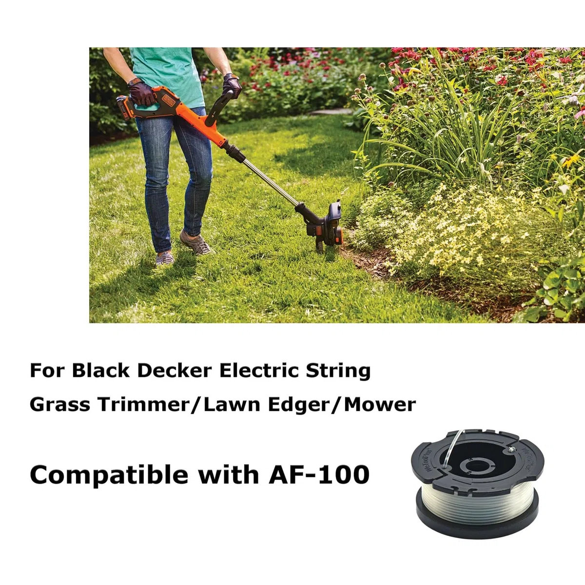 0.06 pulg x 30 pies. Bobina de alimentación automática de una sola línea AFS para cortadora de césped Black Decker, cortadora de césped, compatible con AF-100, 6 carretes y 1 tapa de