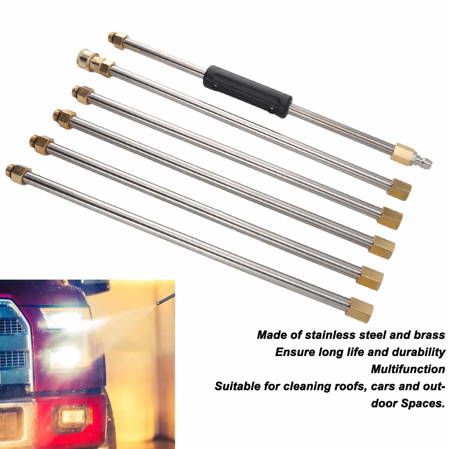 Ventita de Extensión de Lavadora a Presión, Lanza de Lavado de Acero Inoxidable y Acero Inoxidable de 90 Pulgadas para la Limpieza del Techo y el Automóvil, Accesorios de