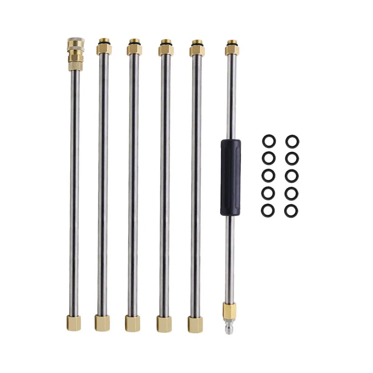 Varilla de Canaleta para Lavadora 6 Piezas Acero Inoxidable 14 Mm | Conector Rápido de 1/4 de Pulgada, Extensión para Lavado de Coches y Limpieza de Muros