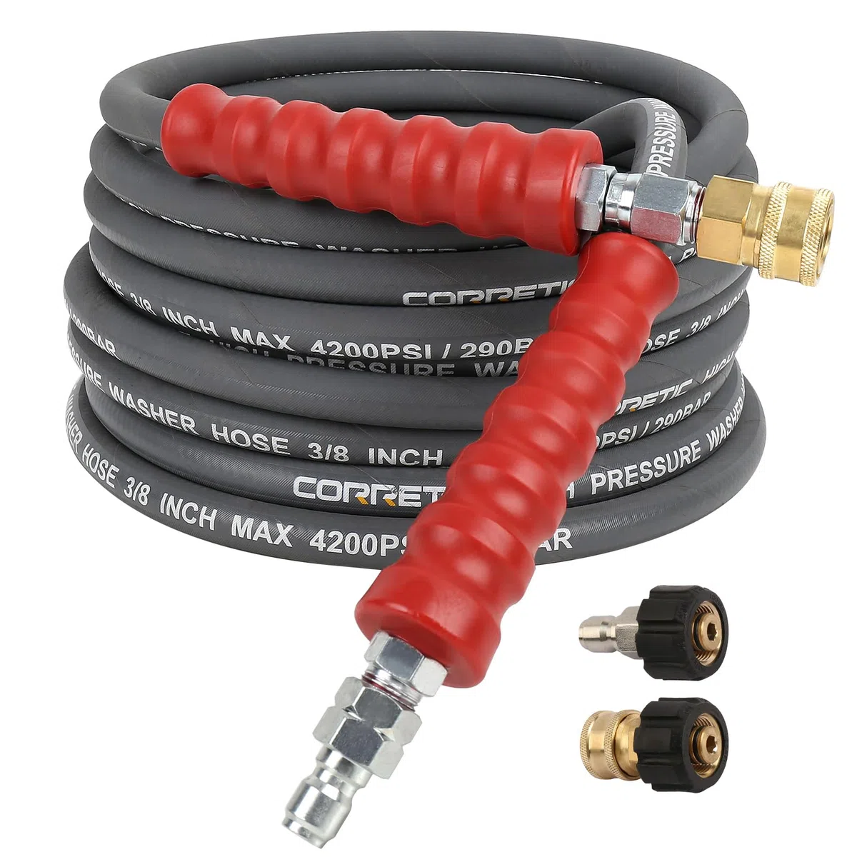 Manguera de lavado a presión de 3/8 pulgadas para agua fría y caliente, manguera de lavadora eléctrica de 4200 psi con conexión rápida giratoria sin torceduras, alambre de acero trenzado y