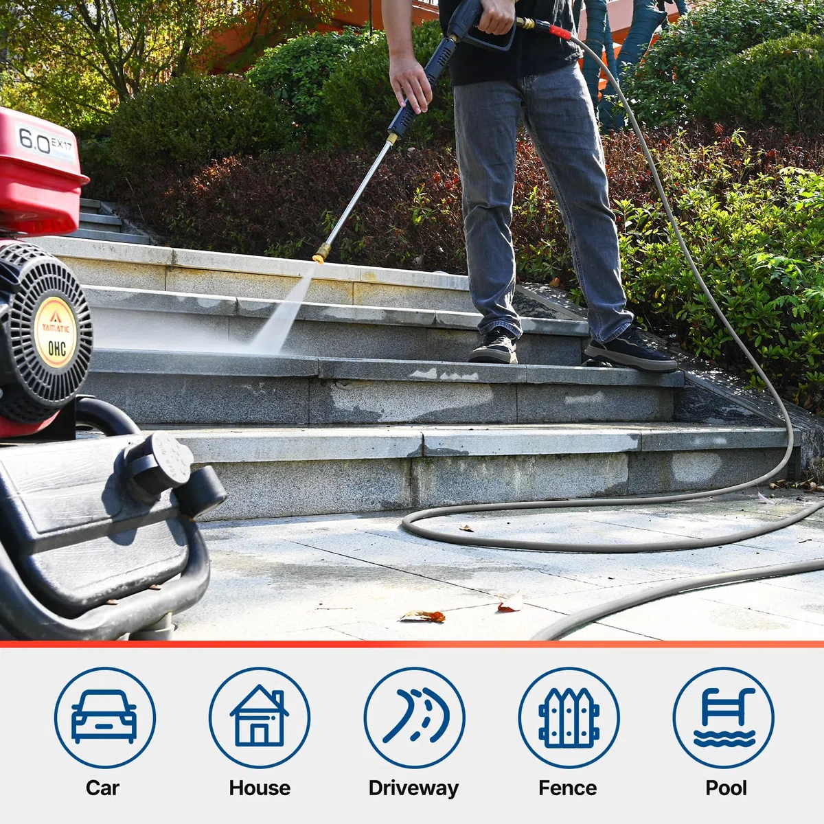 YAMATIC Manguera de lavado a presión súper flexible de 25 pies, 1/4 pulgadas, resistente a torceduras, repuesto para Flexzilla Uberflex Ryobi Troy Bilt Honda sin fugas, accesorios M22, 3200 PSI, gris