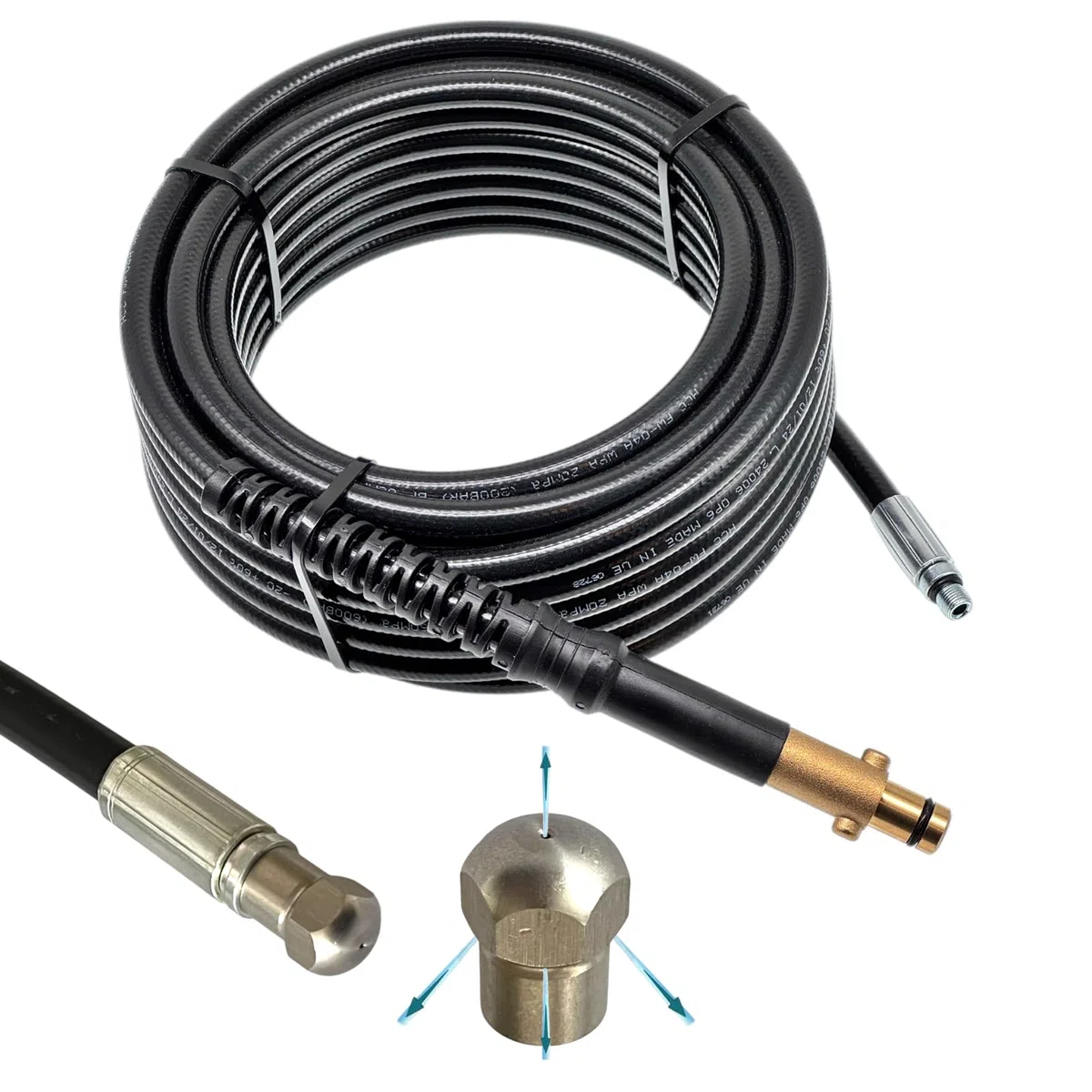 M&M Smartek - Manguera de limpieza de tuberías GERNI AG M22 x 1,5 IG para adaptador de bayoneta y boquilla giratoria (30 m)