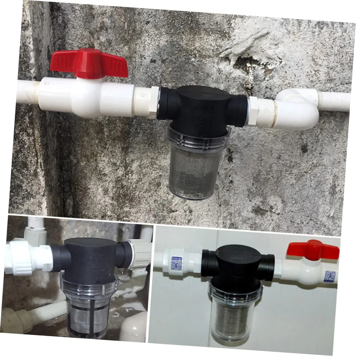 Gatuida 3piezas Filtro De Agua para Lavadora y Jardín con Conexión De Alta Presión Incluye Tubo PVC Malla para Proteger Hidrolimpiadoras y Mangueras De Jardín Negro