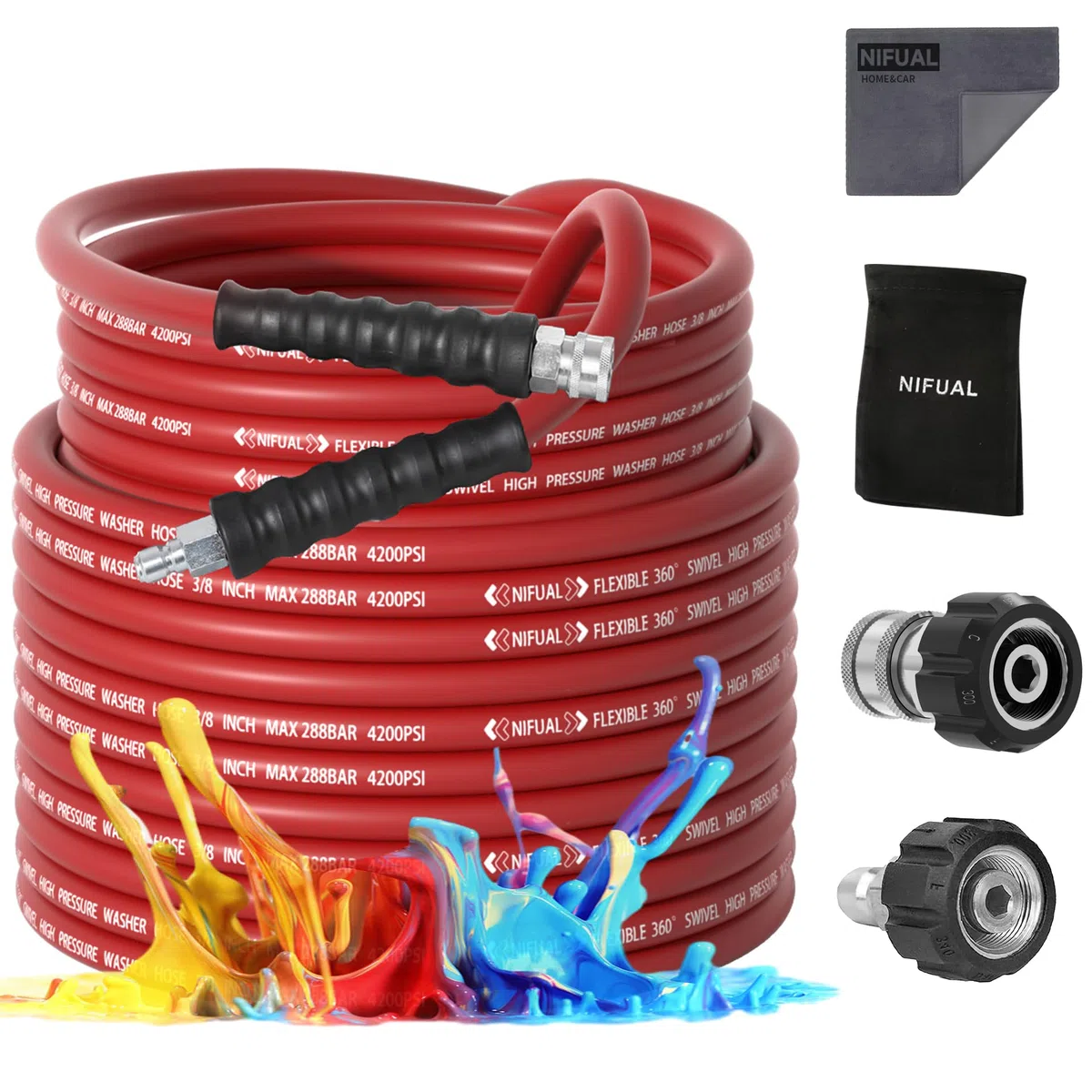 Manguera de repuesto para lavadora a presión de 3/8 pulgadas, resistente a las torceduras, alambre de acero trenzado para agua fría y caliente, con conexión rápida giratoria M22 de 14 mm a 3/8