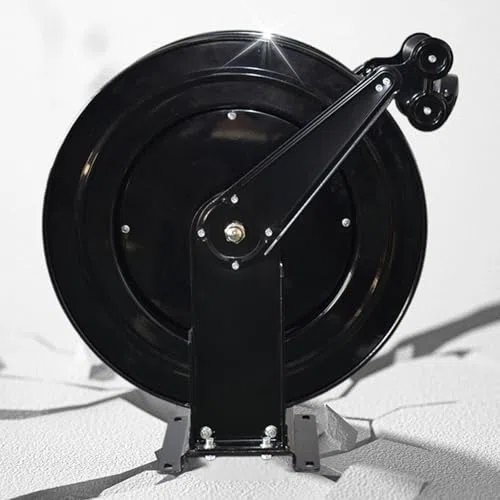 Carrete de manguera retráctil automático resistente de 15 m para lavadora a presión, acero duradero, ideal para aplicaciones de agua, aire y aceite, solución de almacenamiento eficiente
