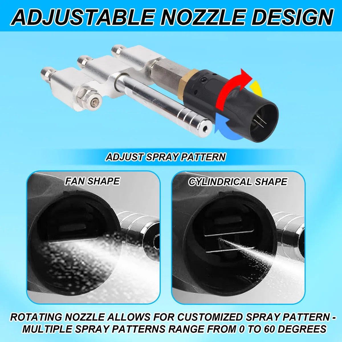 lasuroa Boquilla Giratoria M5 3 en 1, Acero Inoxidable con Conexión Rápida NPT 1/4 Pulg para Limpieza de Techos Pisos y Vehículos Riego de Jardines