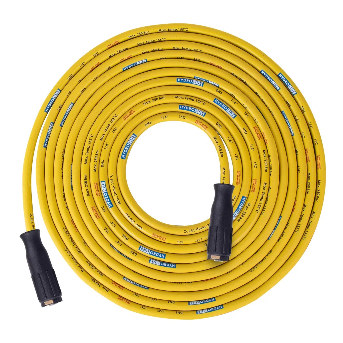 Manguera de alta presión de 25m de extensión 250bar AMARILLA Trenzado de acero DN6 M22 compatible con Kärcher HD HDS