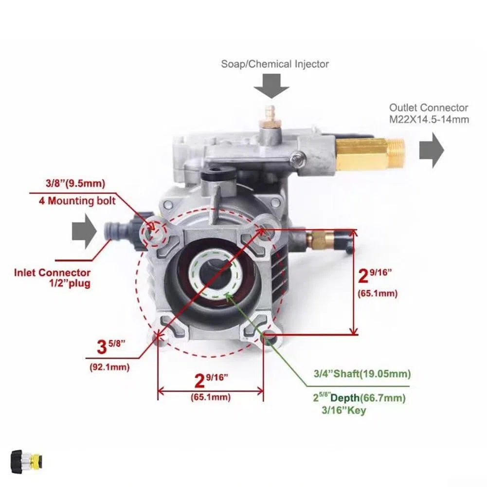 Bomba de alta presión horizontal P170, 86,4 cm, 2400 a 2750 psi, 2,2 a 2,4 GPM para 212 cc y más compatible con el motor