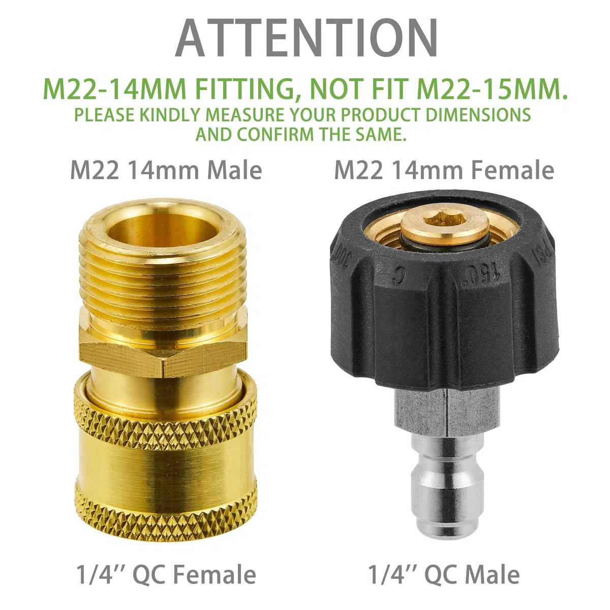 FIXFANS Juego de adaptadores para lavadora a presión, M22 de 14 mm a 1/4 pulgadas, kit de accesorios de conexión rápida, pistola de conexión rápida a manguera (2 x 2, 2 unidades)