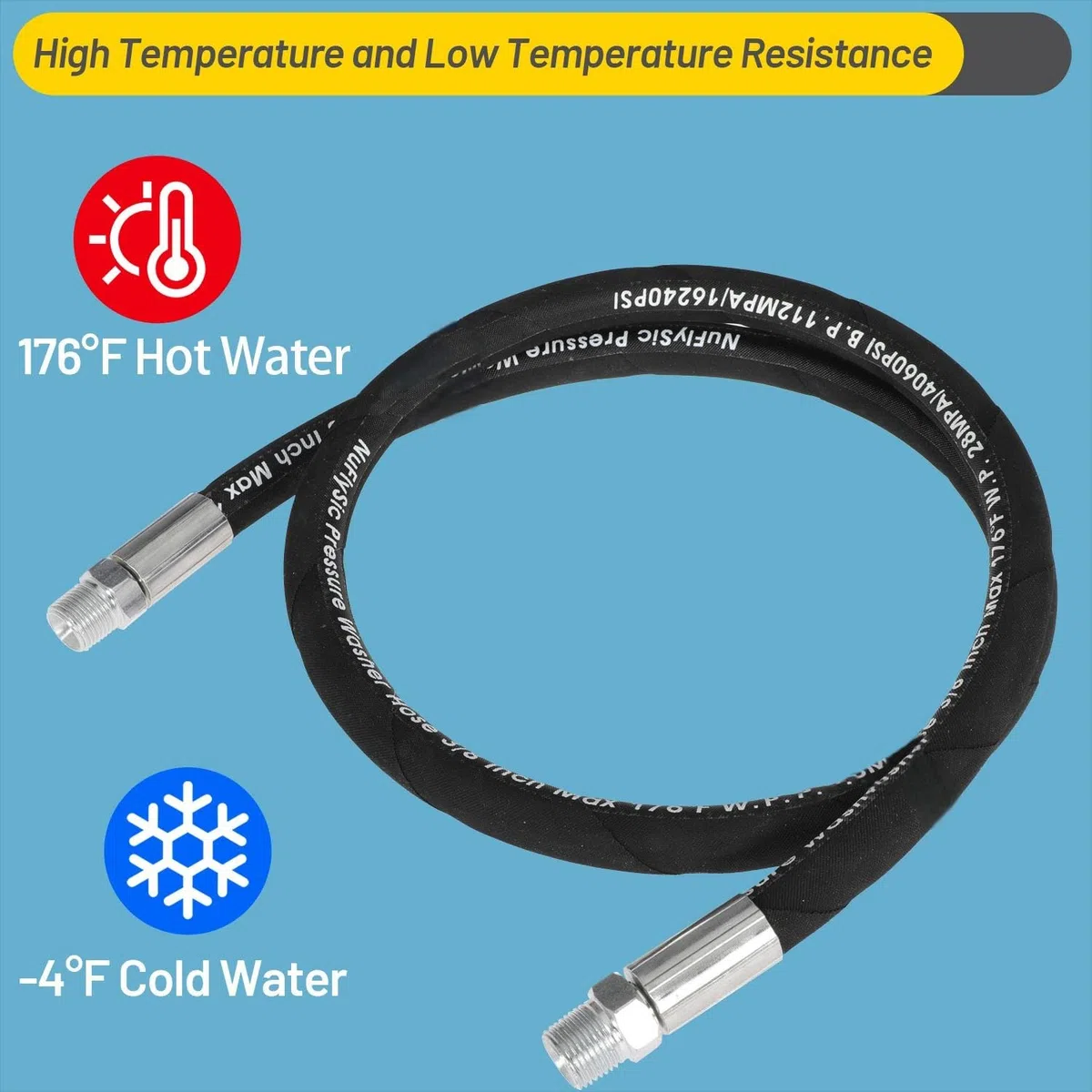 Manguera de lavado a presión, manguera de puente para lavado a presión, NPT de 3/8 pulgadas, conector de carrete de manguera de conexión rápida, 4000 PSI, 8 pies