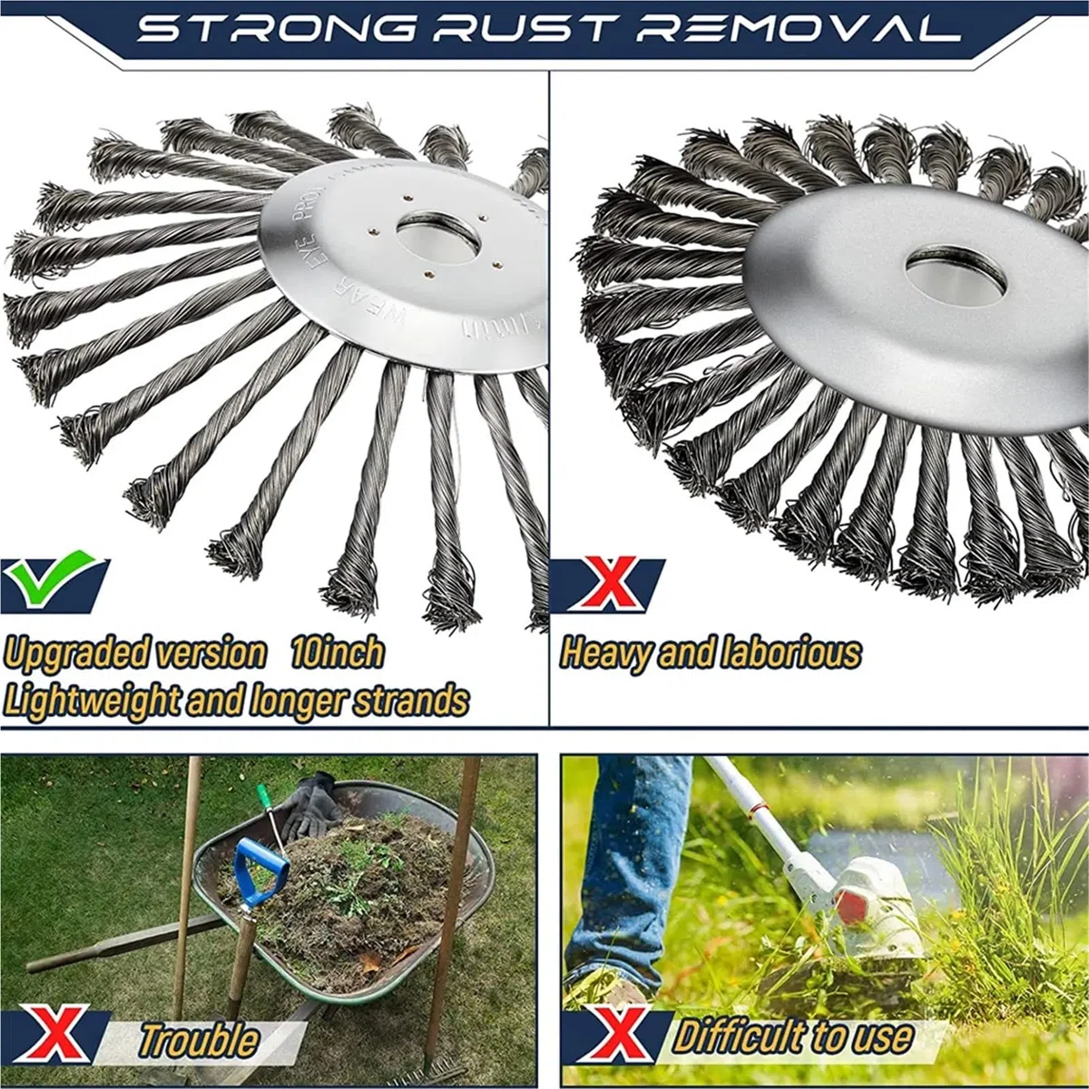 Cabezal de alambre de acero de 4 pulgadas, cabezal de repuesto de cepillo de rueda de alambre de acero resistente, compatible con cortadoras de césped, cortadores y cortadoras de césped (10