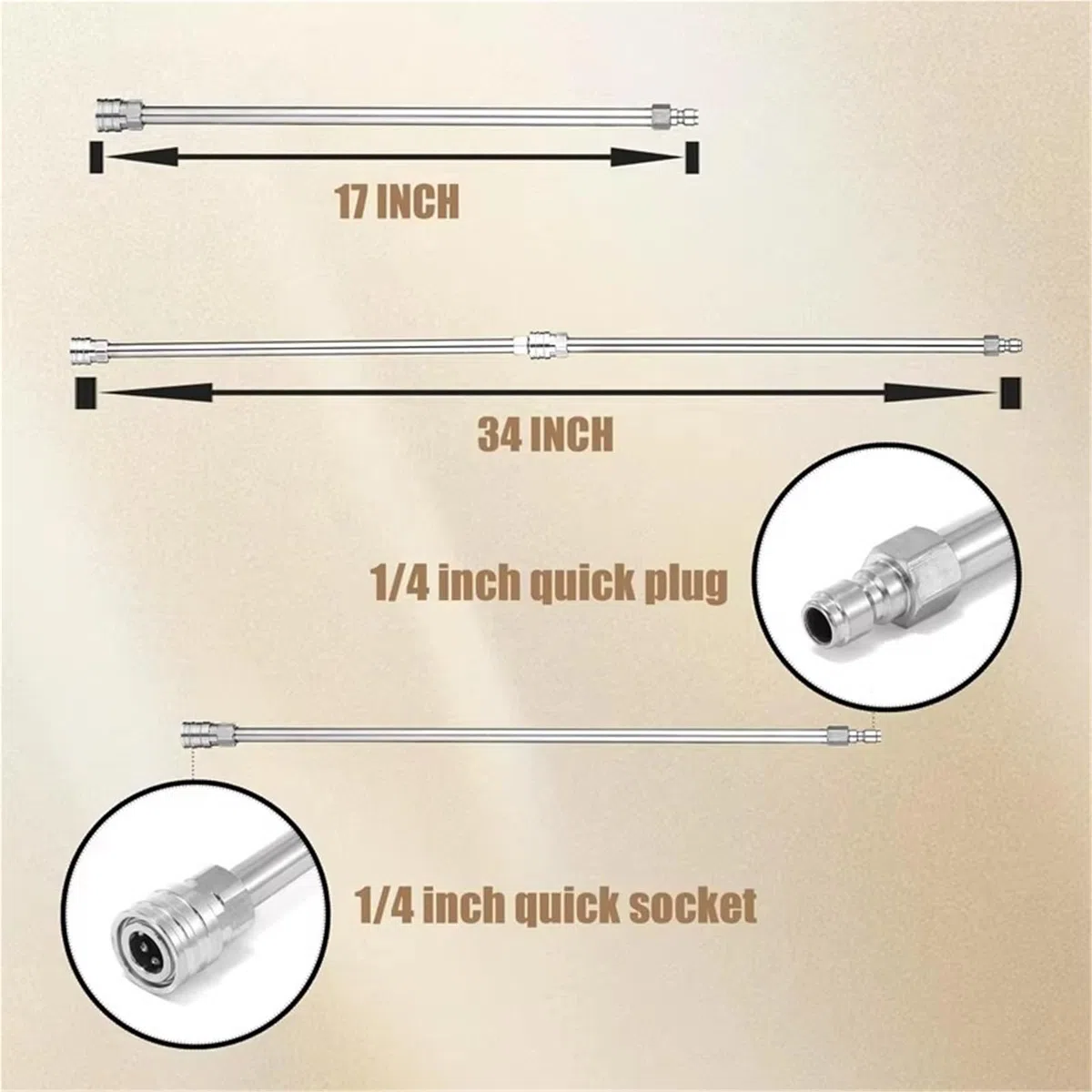Varilla de Extensión para Hidrolimpiadora Varita de extensión for Lavadora a presión, Cuerpo y Accesorio Acero Inoxidable con conexión rápida 1/4, Lanza for eléctrica 17 Pulgadas(2Pcs)