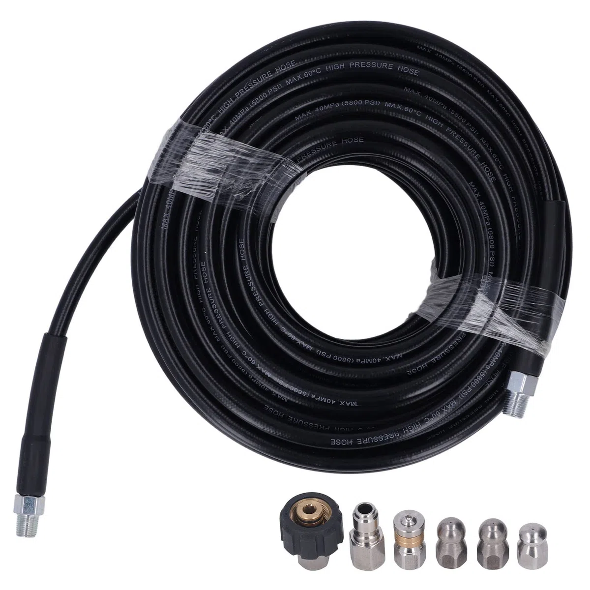 Keenso Kit de Chorro de Alcantarillado para Lavadora a Presión, Manguera Limpiadora de Drenaje de ABS y Metal, 100 Pies, 5800 PSI, 1,4 Pulgadas NPT con Adaptador M22, 6 Conectores para Fregadero,