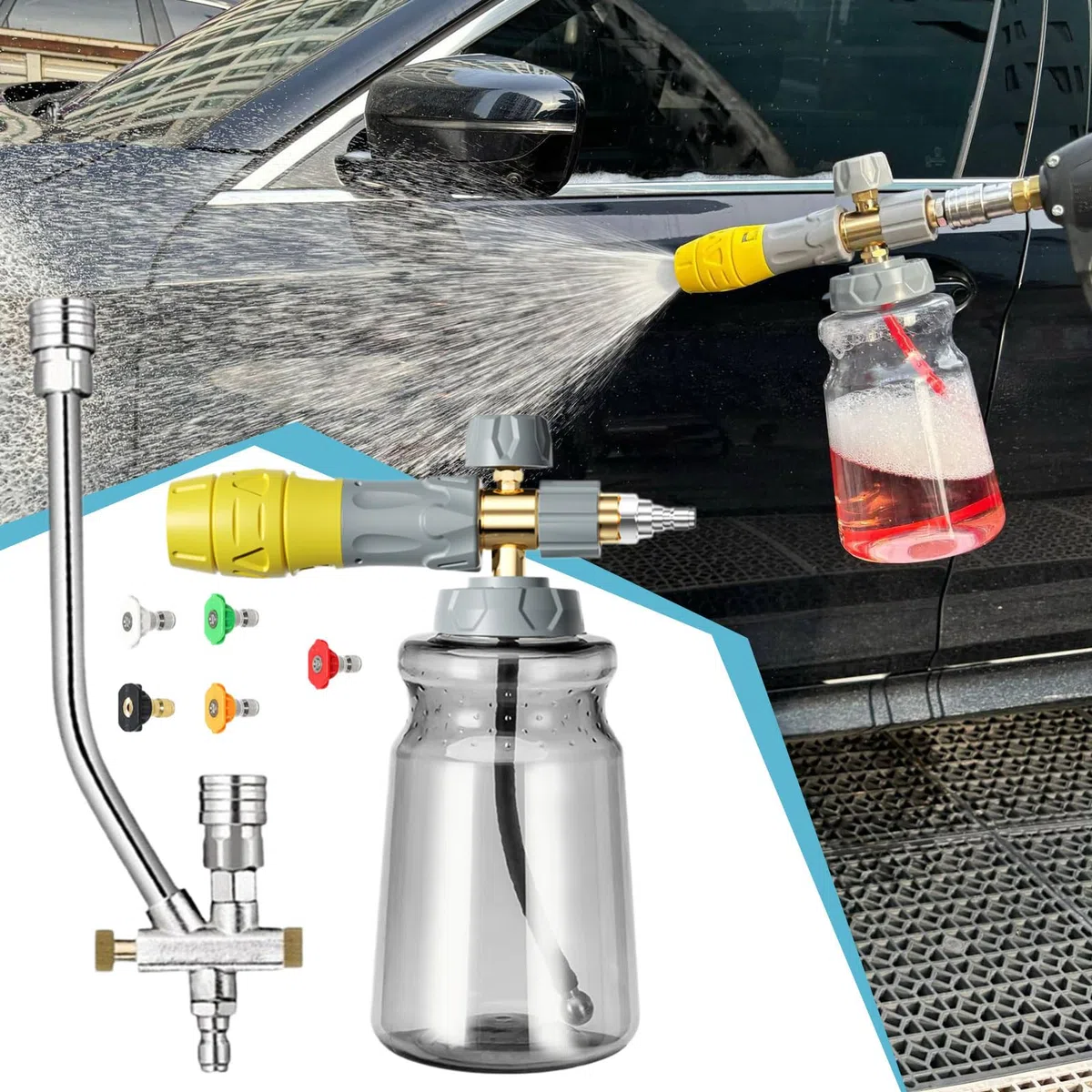 Lanza De Espuma para Hidrolimpiadora Accesorio Lavado Coches con Conector | Boquillas Para Lavar Coches Barcos Suelos E Vallas
