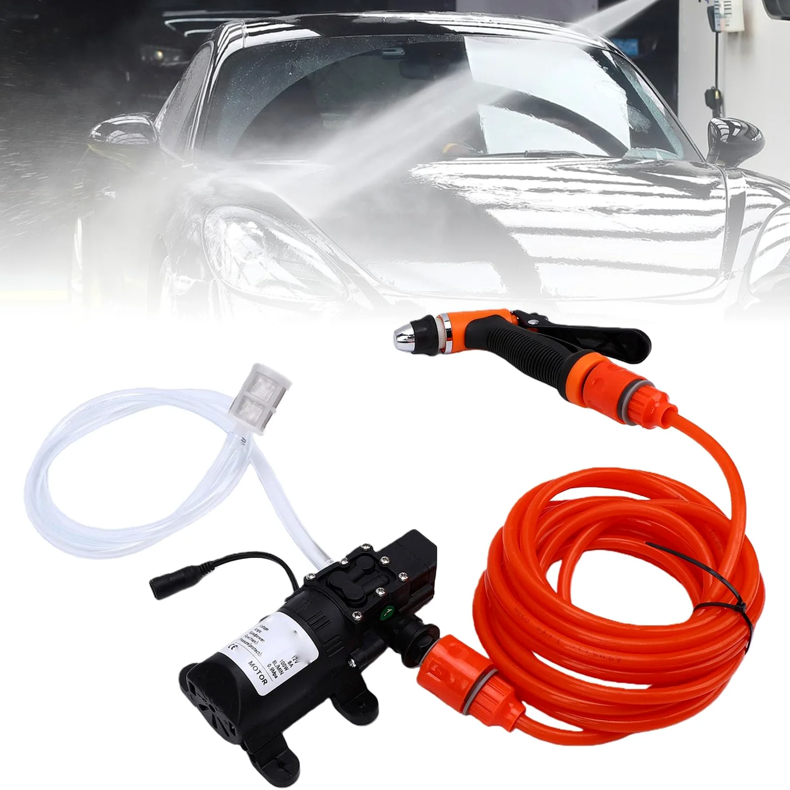 Kit de Bomba de Lavado a Presión Portátil para Coche de 12 V, Pistola de Lavado de Coche con Parada Automática Inteligente de 100 W con Manguera para Limpieza de Vehículos,