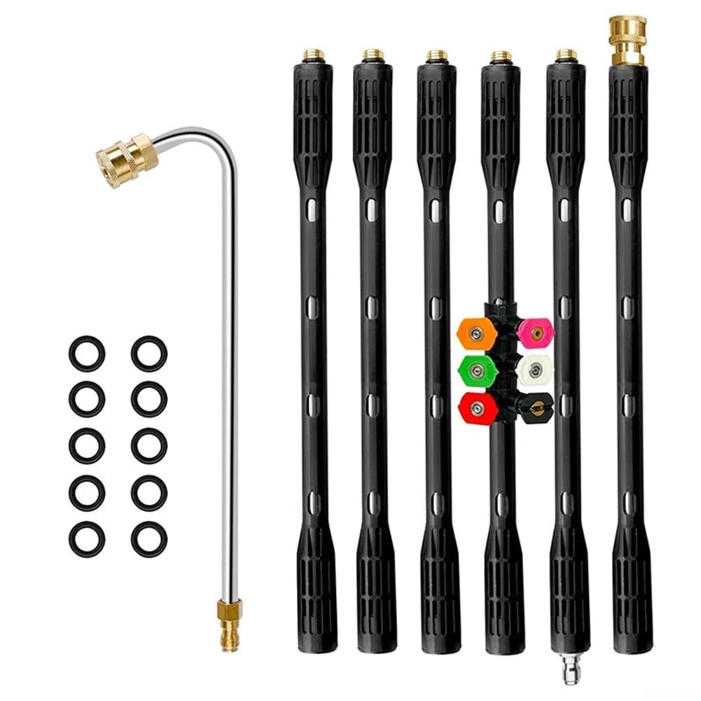 Kit de barra de extensión para lavadoras a presión con 6 boquillas diseñadas para mejorar el alcance y el control al limpiar canalones y áreas superiores de edificios (juego de 2)