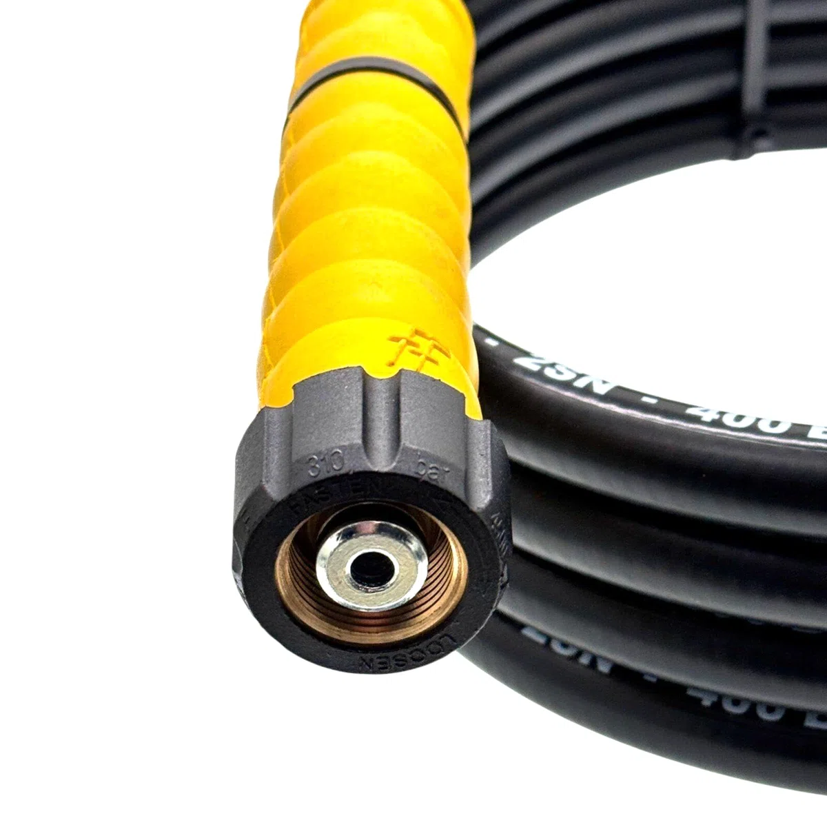 M&M Smartek manguera alta presión 20 m M22 IG tambor, 400 bar | Manguera reforzada de alta presión con protección anti-dobleces; comprobar conexiones, presión, temperatura y equipo seguro.