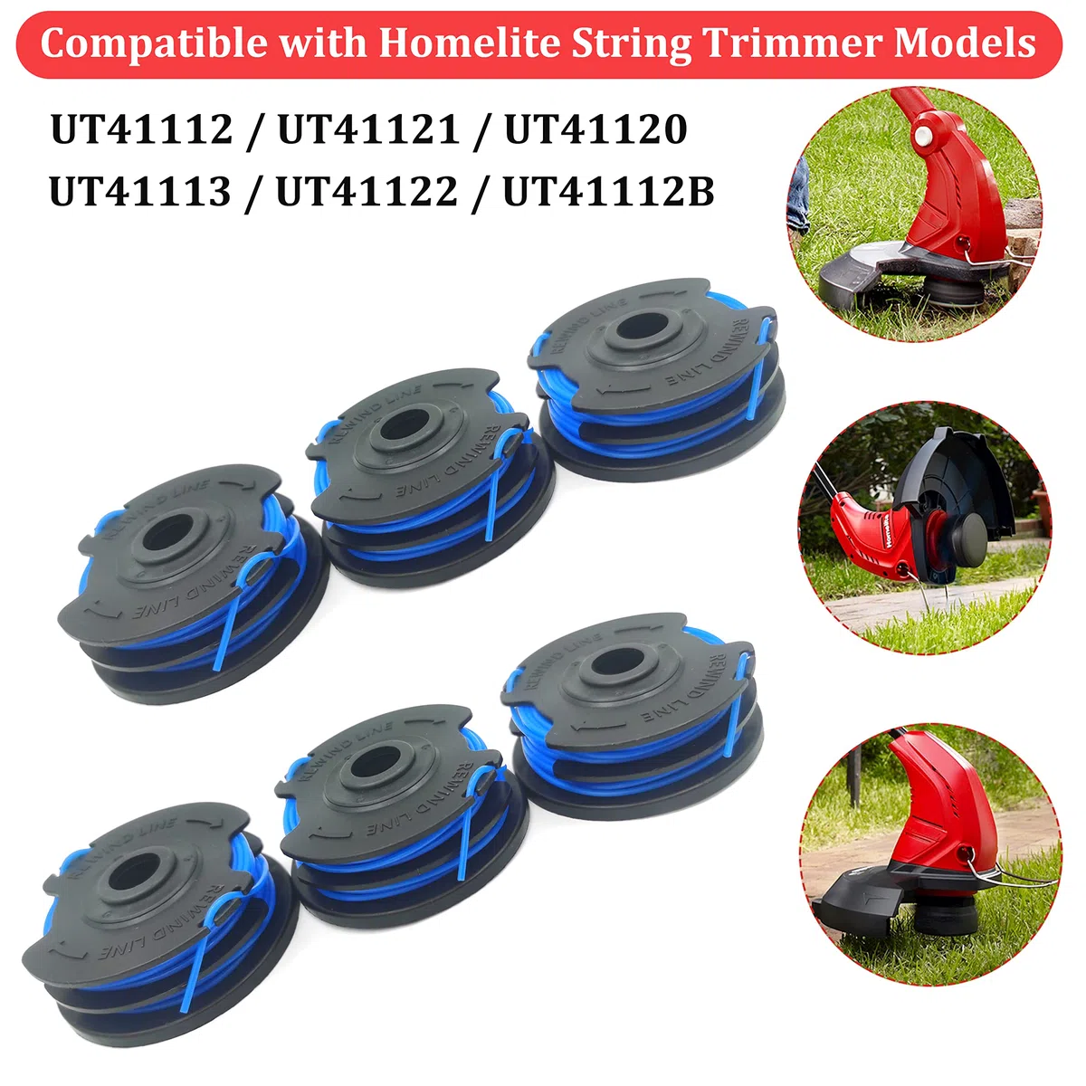 AC41RL3 Autofeed Dual 0.06 pulgadas 27 pies Línea de repuesto y carrete para Homelite Electric Weed Whacker UT41112 UT41121 UT41120 UT41113 UT41122 UT41112B, piezas de recortadora de malas