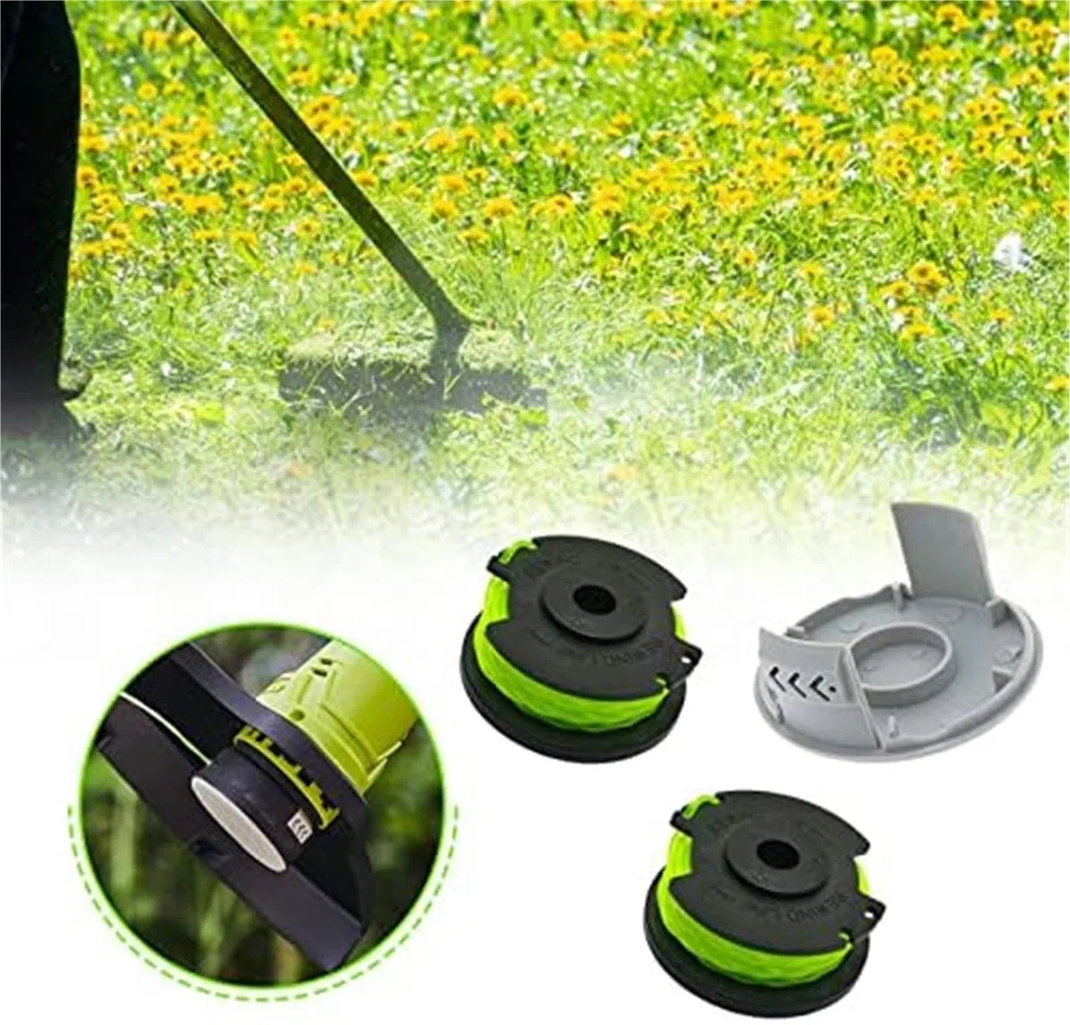 Wivplex Carrete para cortacésped Carrete de desbrozadora, para línea de Repuesto de cortadora de Hilo para Ryobi Rac143 6.1MX 2Mm 36V, RLT36B33 RY36LT33A-0(Black 8 2)